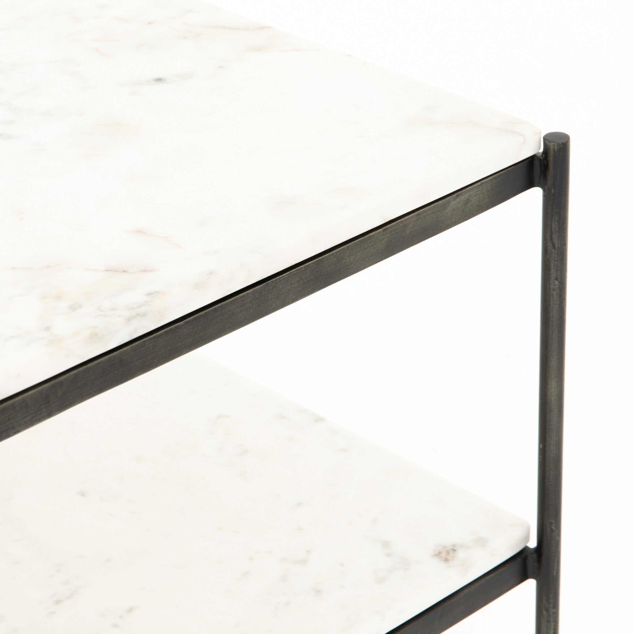 Four Hands Felix Nightstand — Hammered Grey W/Clear Powder Coat-Polished White Marble