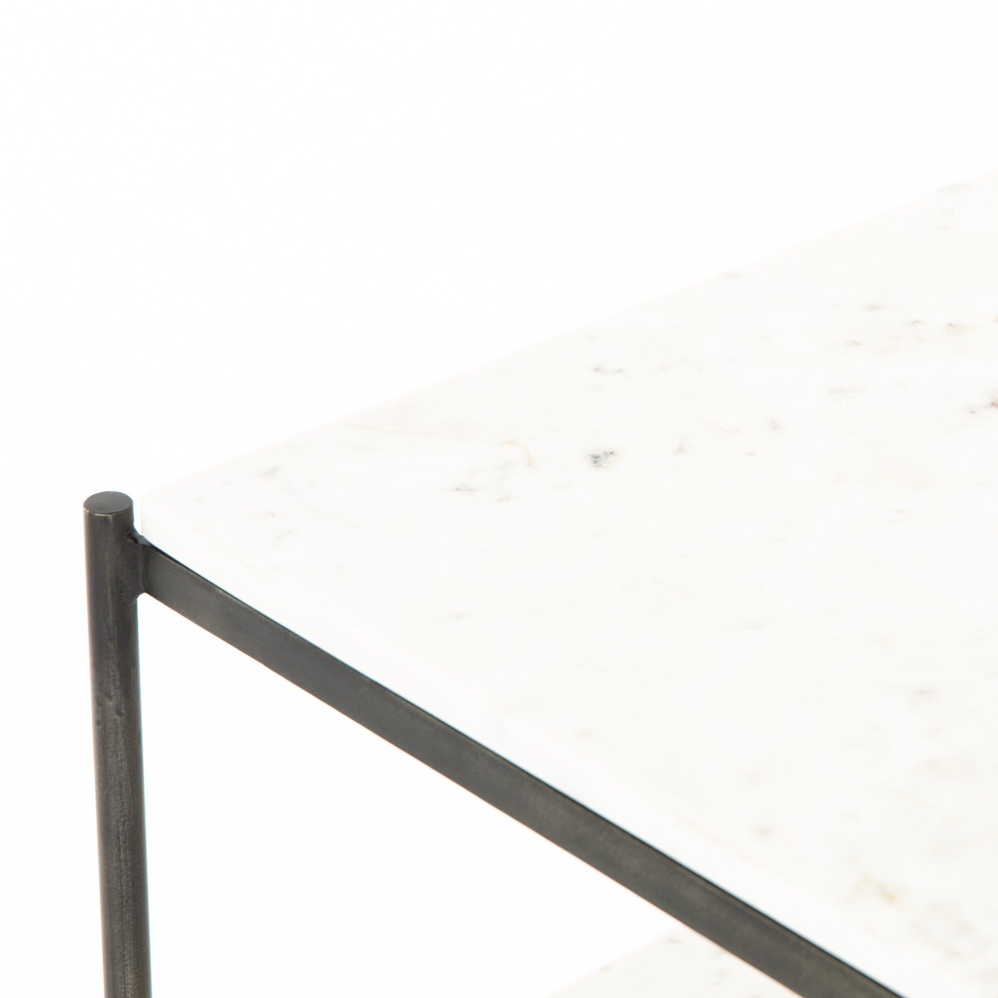 Four Hands Felix Nightstand — Hammered Grey W/Clear Powder Coat-Polished White Marble