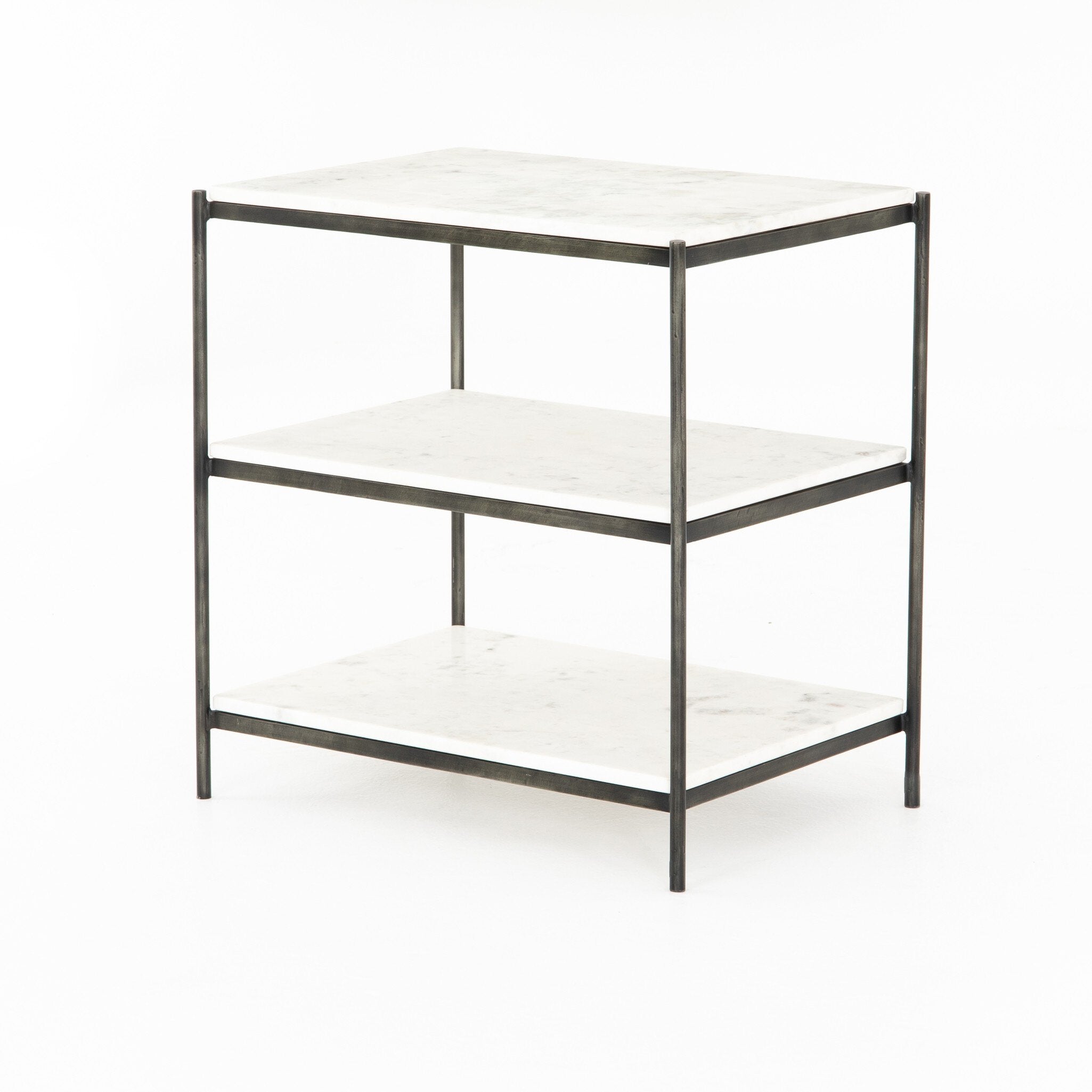 Four Hands Felix Nightstand — Hammered Grey W/Clear Powder Coat-Polished White Marble