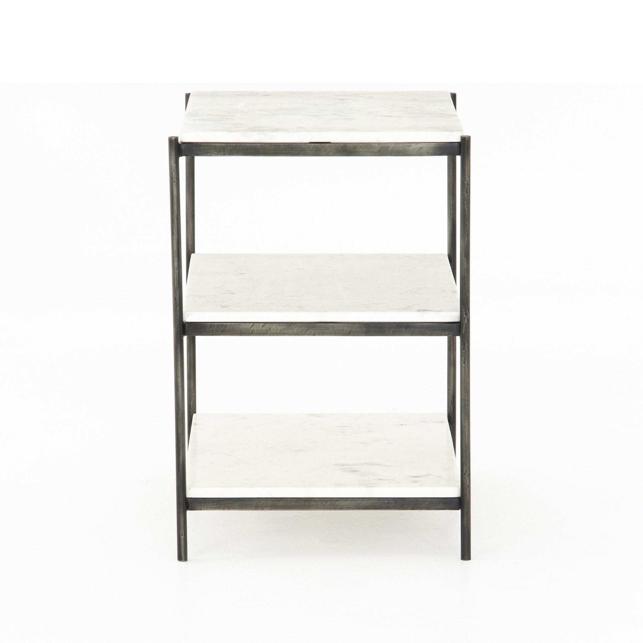 Four Hands Felix Nightstand — Hammered Grey W/Clear Powder Coat-Polished White Marble