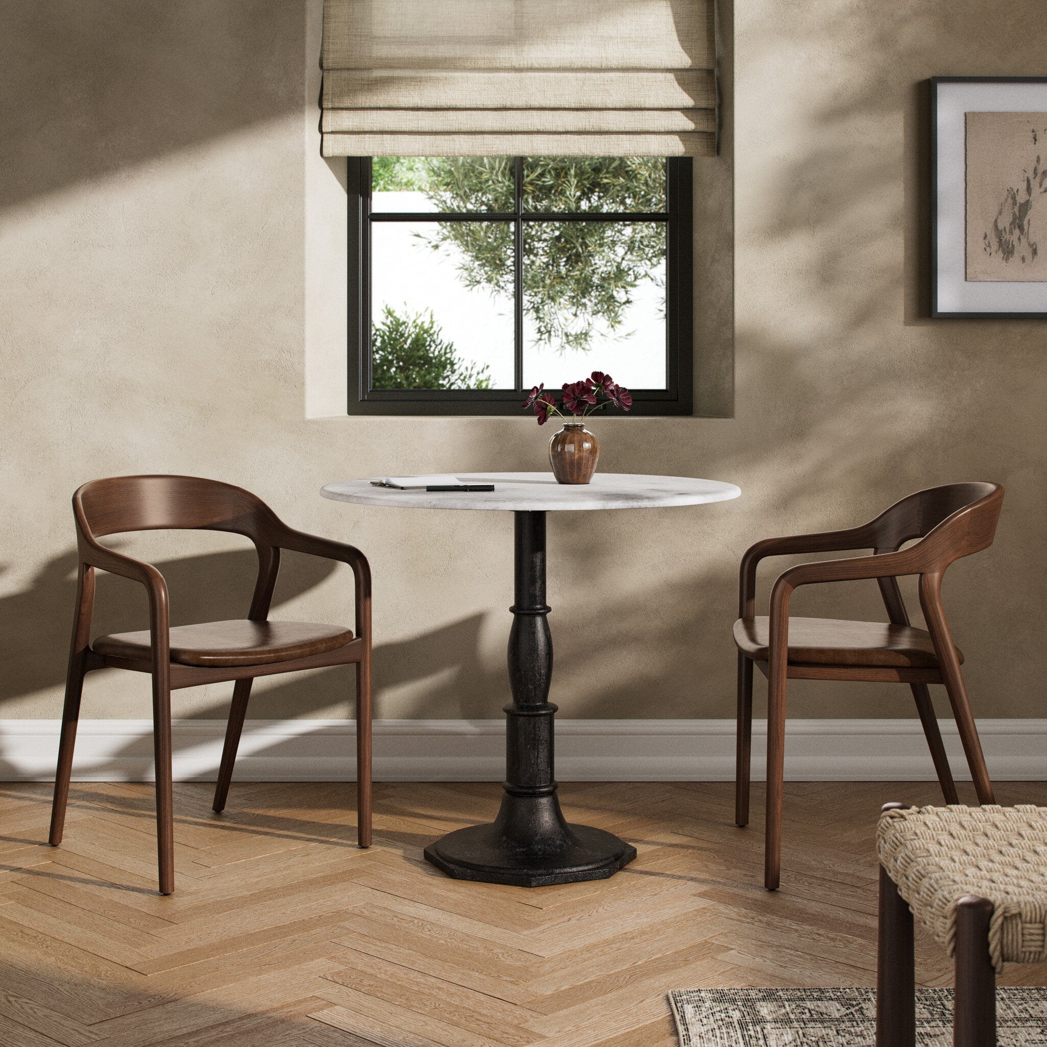 Four Hands Lucy Bistro Table-36" β Carbon Wash-White Marble