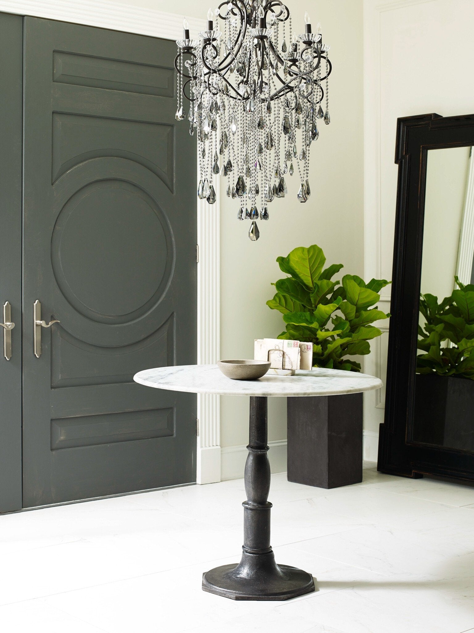 Four Hands Lucy Bistro Table-36" β Carbon Wash-White Marble