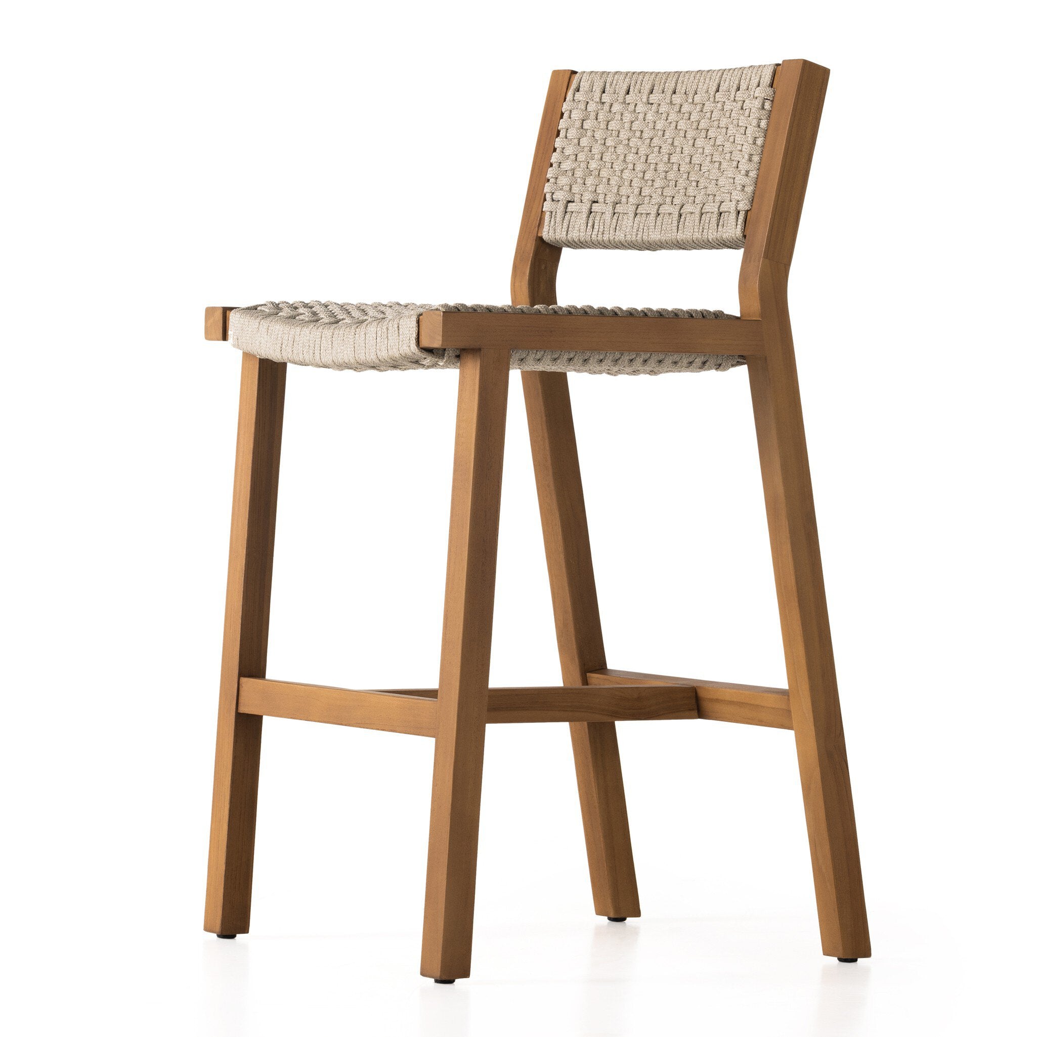 Four Hands Delano Outdoor Bar + Counter Stool — Natural Teak-FSC-Ivory Rope-Bar