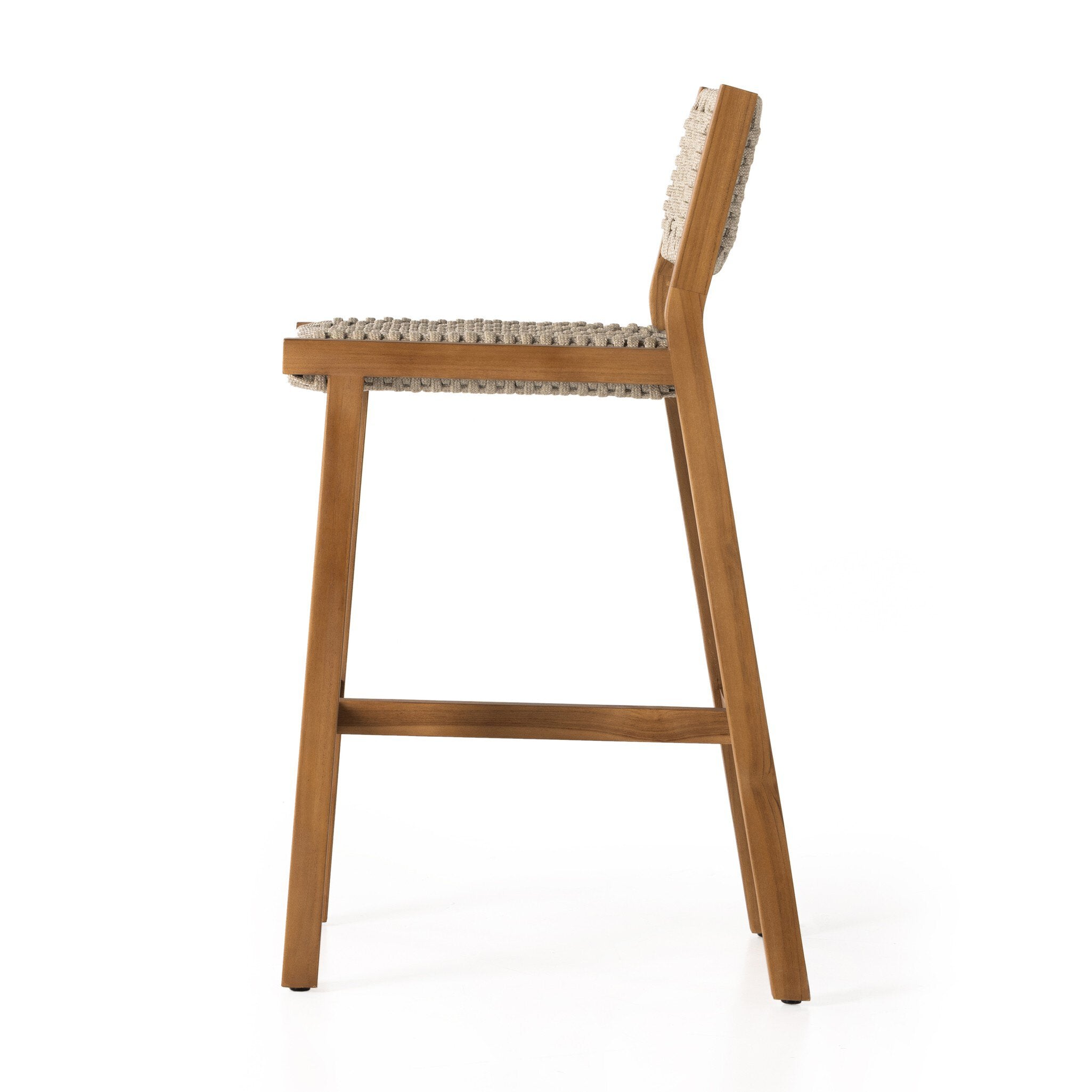 Four Hands Delano Outdoor Bar + Counter Stool — Natural Teak-FSC-Ivory Rope-Bar