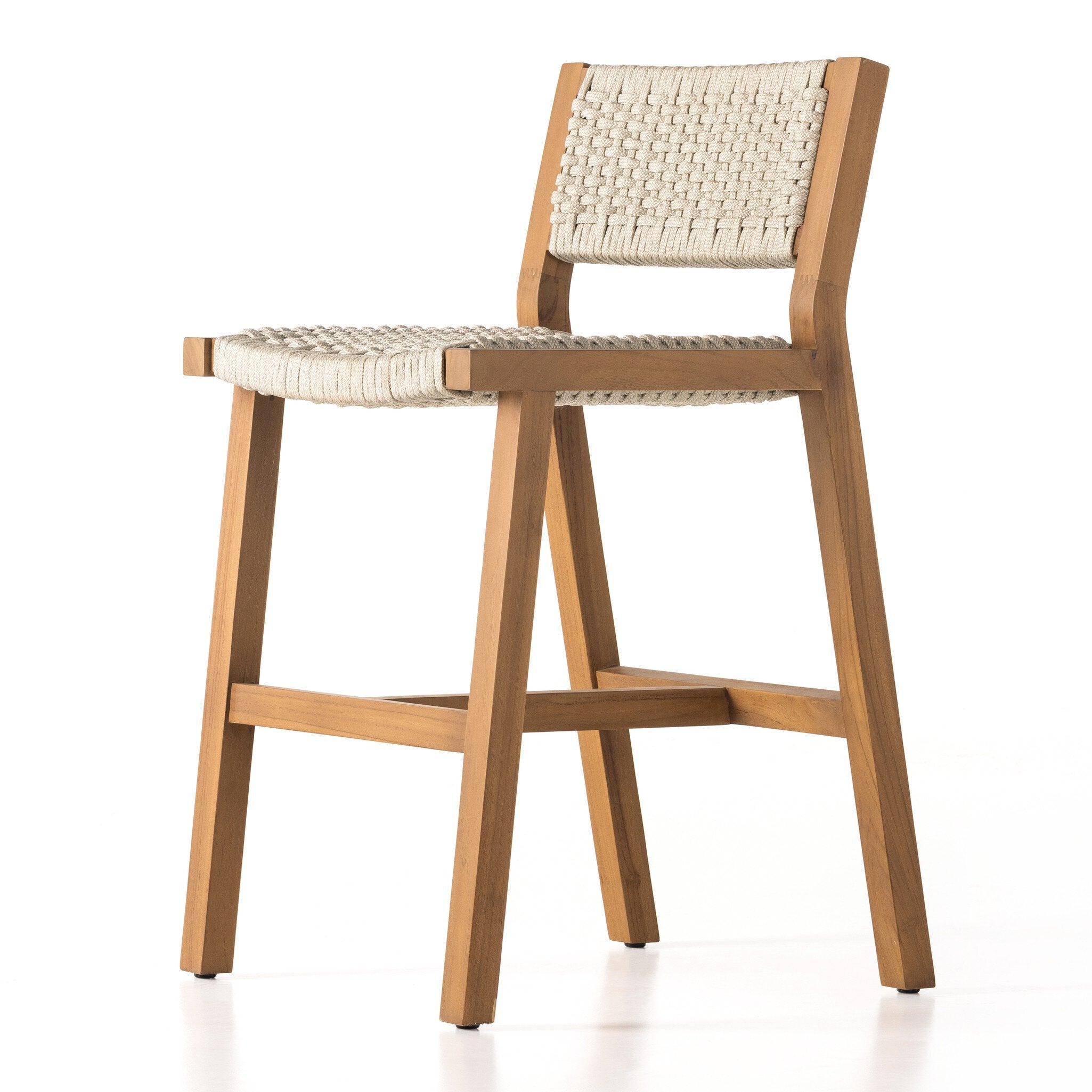 Four Hands Delano Outdoor Bar + Counter Stool — Natural Teak-FSC-Ivory Rope-Counter