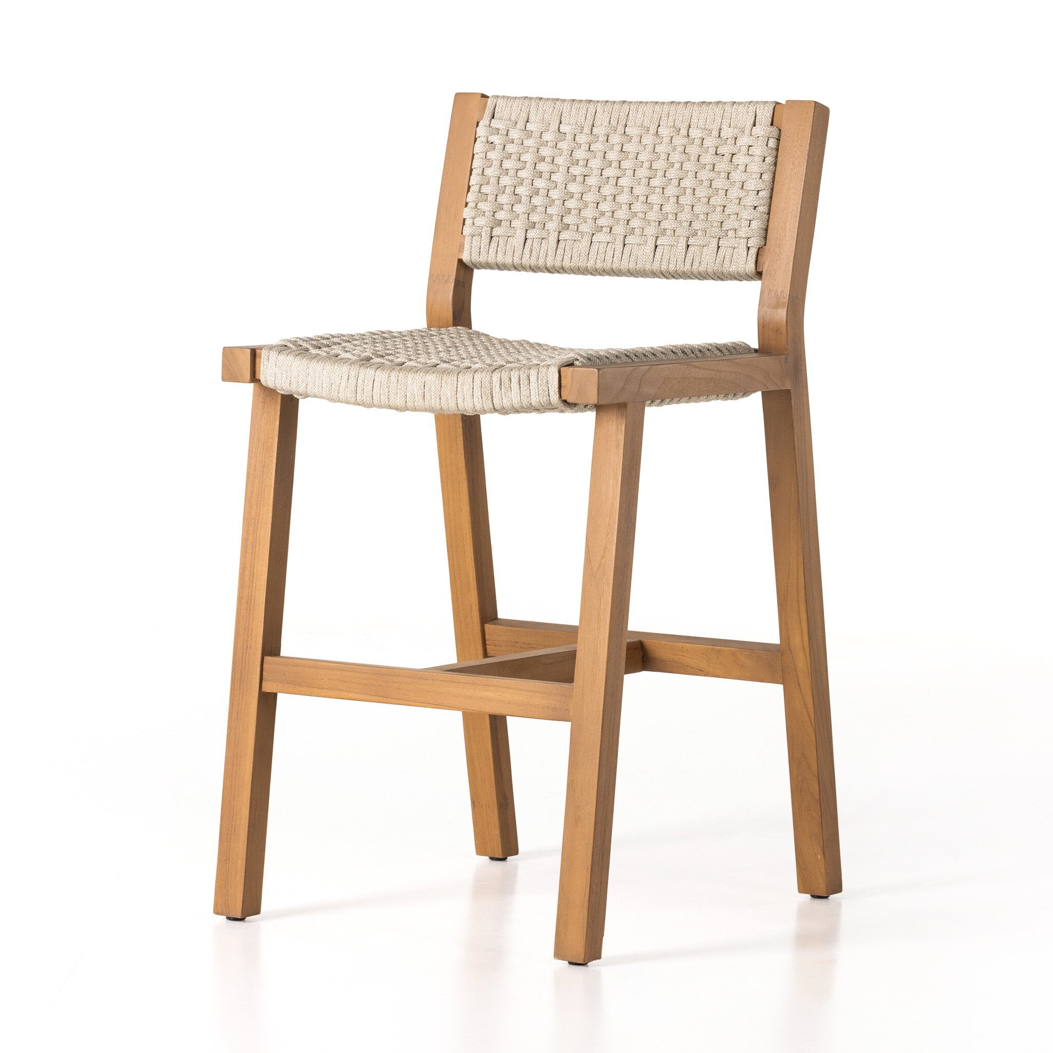 Four Hands Delano Outdoor Bar + Counter Stool — Natural Teak-FSC-Ivory Rope-Counter