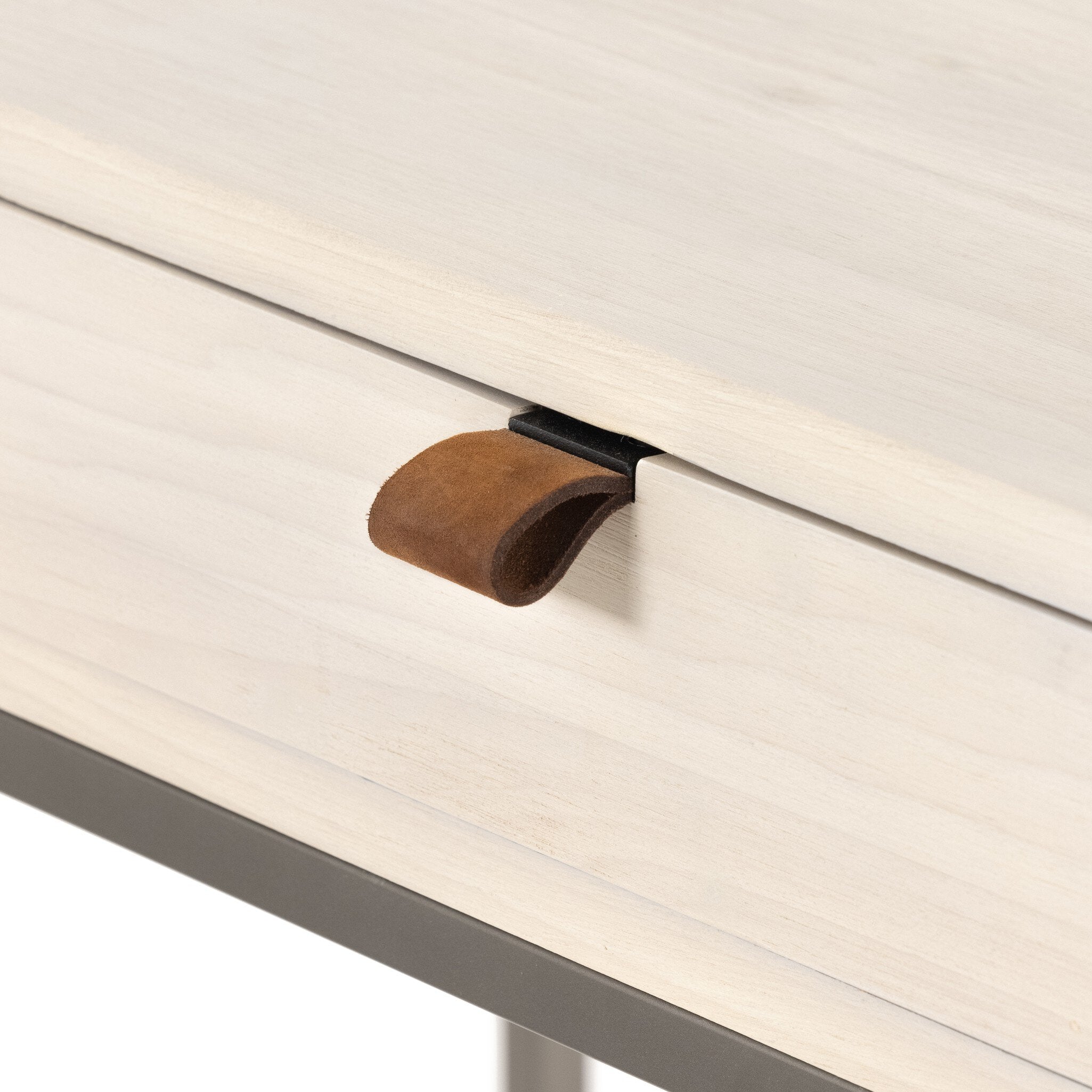 Four Hands Trey Modular Writing Desk — Dove Poplar-Natural Iron-Toffee Leather