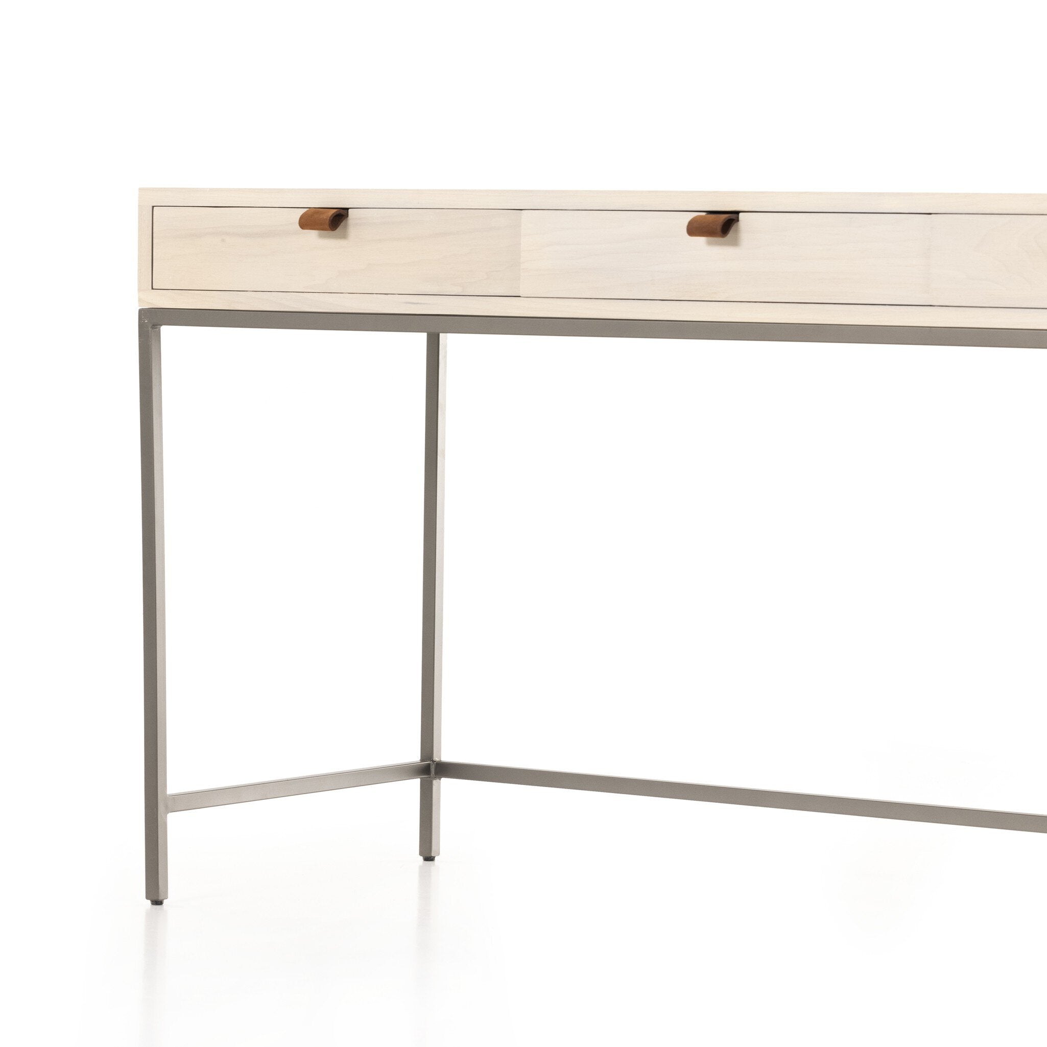 Four Hands Trey Modular Writing Desk — Dove Poplar-Natural Iron-Toffee Leather