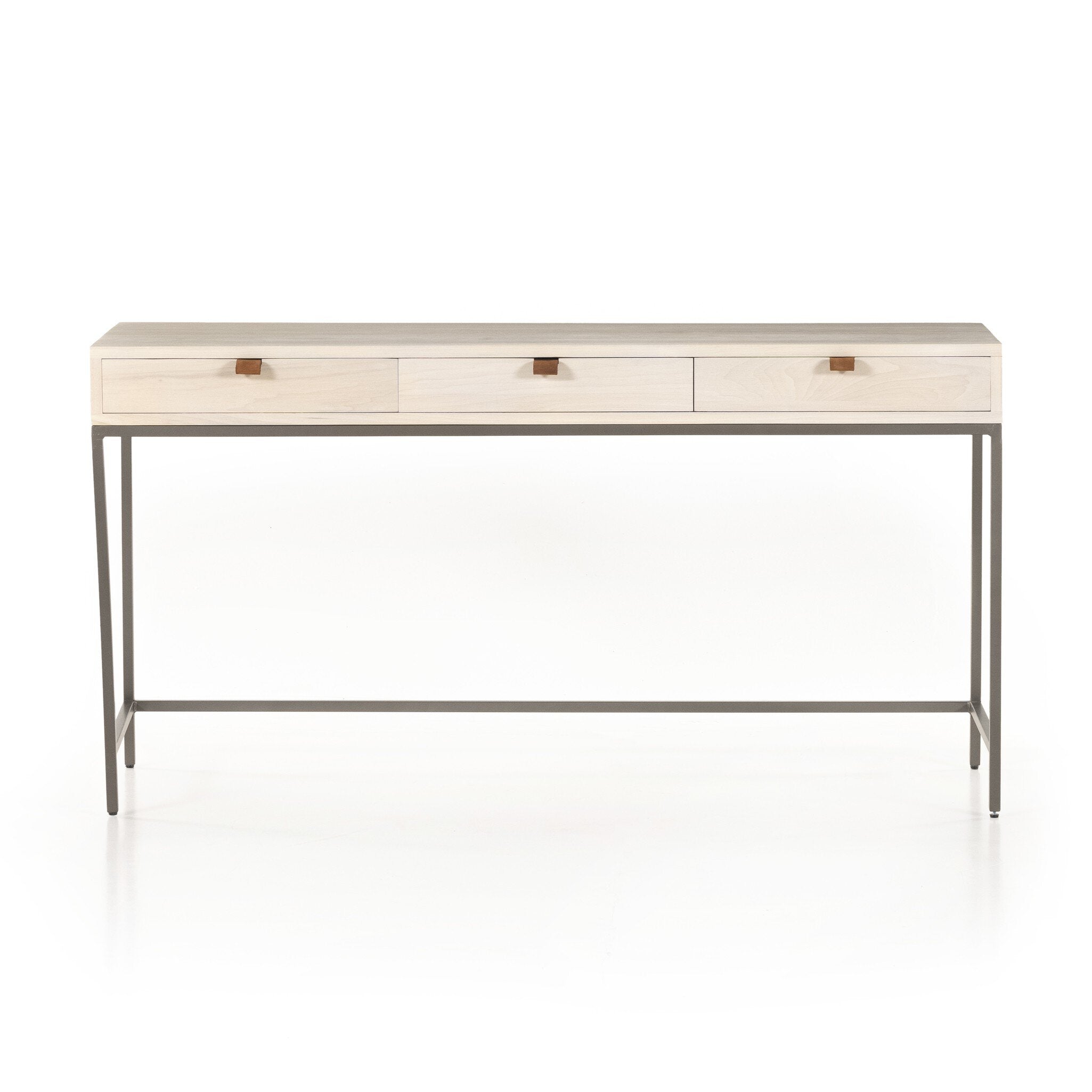 Four Hands Trey Modular Writing Desk — Dove Poplar-Natural Iron-Toffee Leather