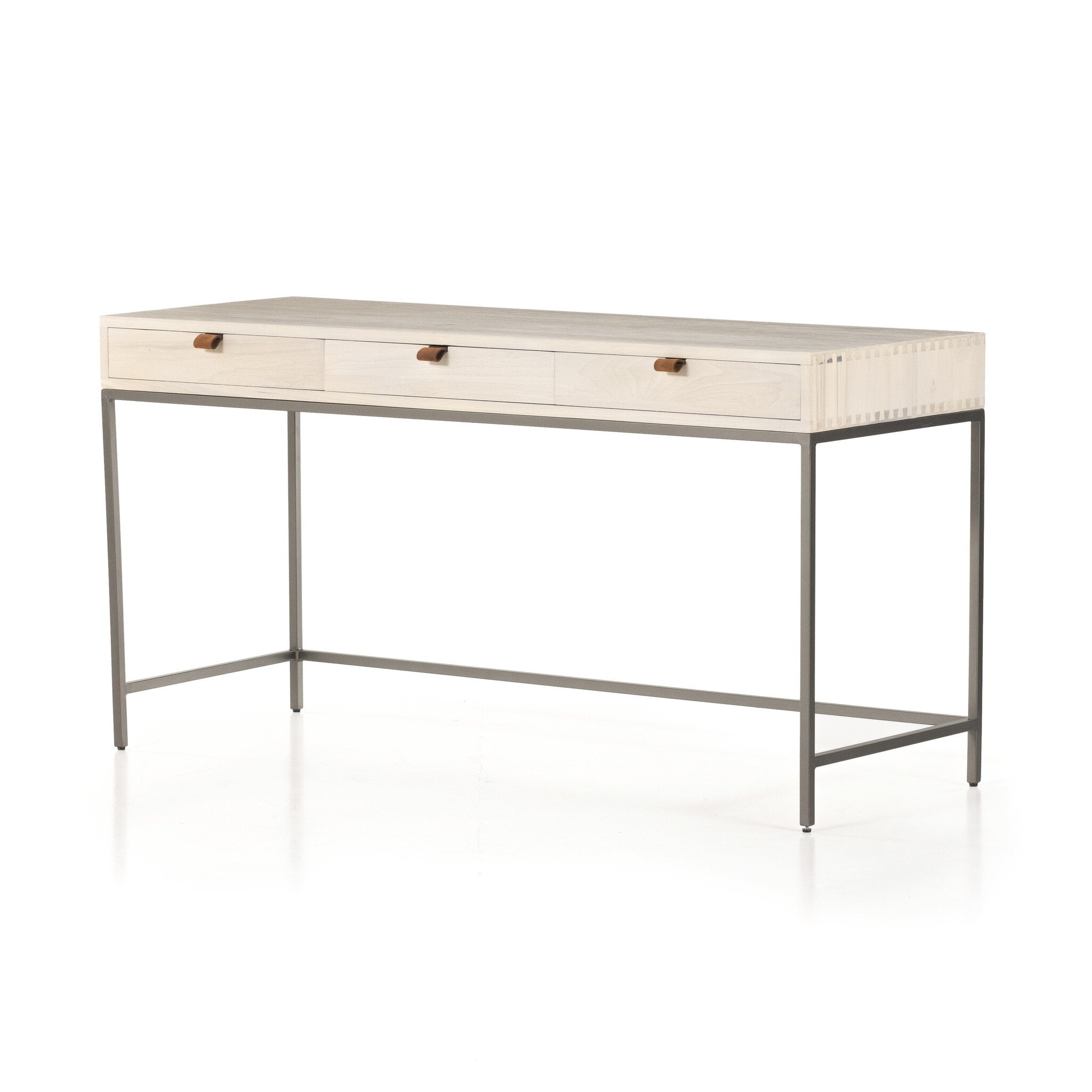 Four Hands Trey Modular Writing Desk — Dove Poplar-Natural Iron-Toffee Leather