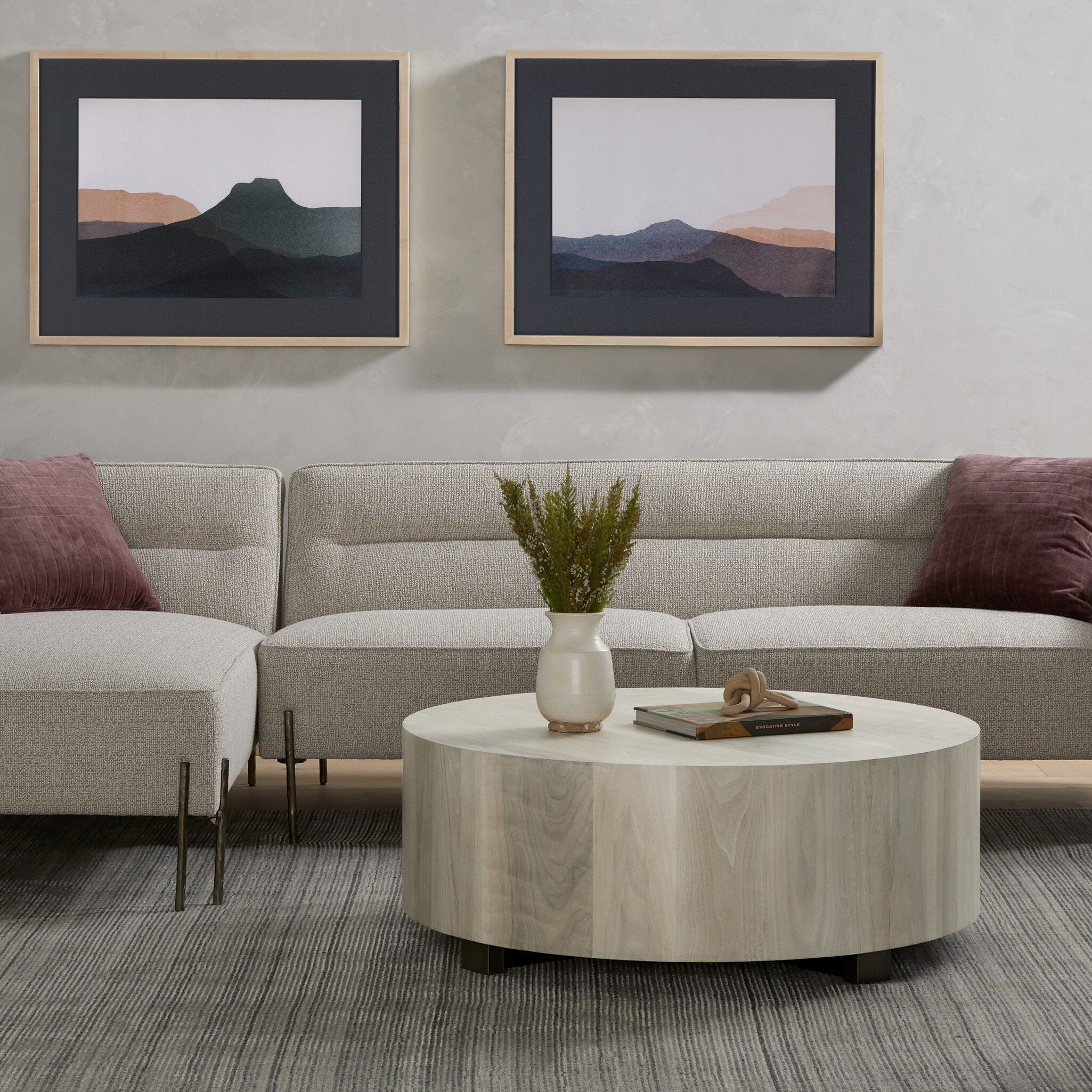 Four Hands Hudson Round Coffee Table — Ashen Walnut-Black Pine