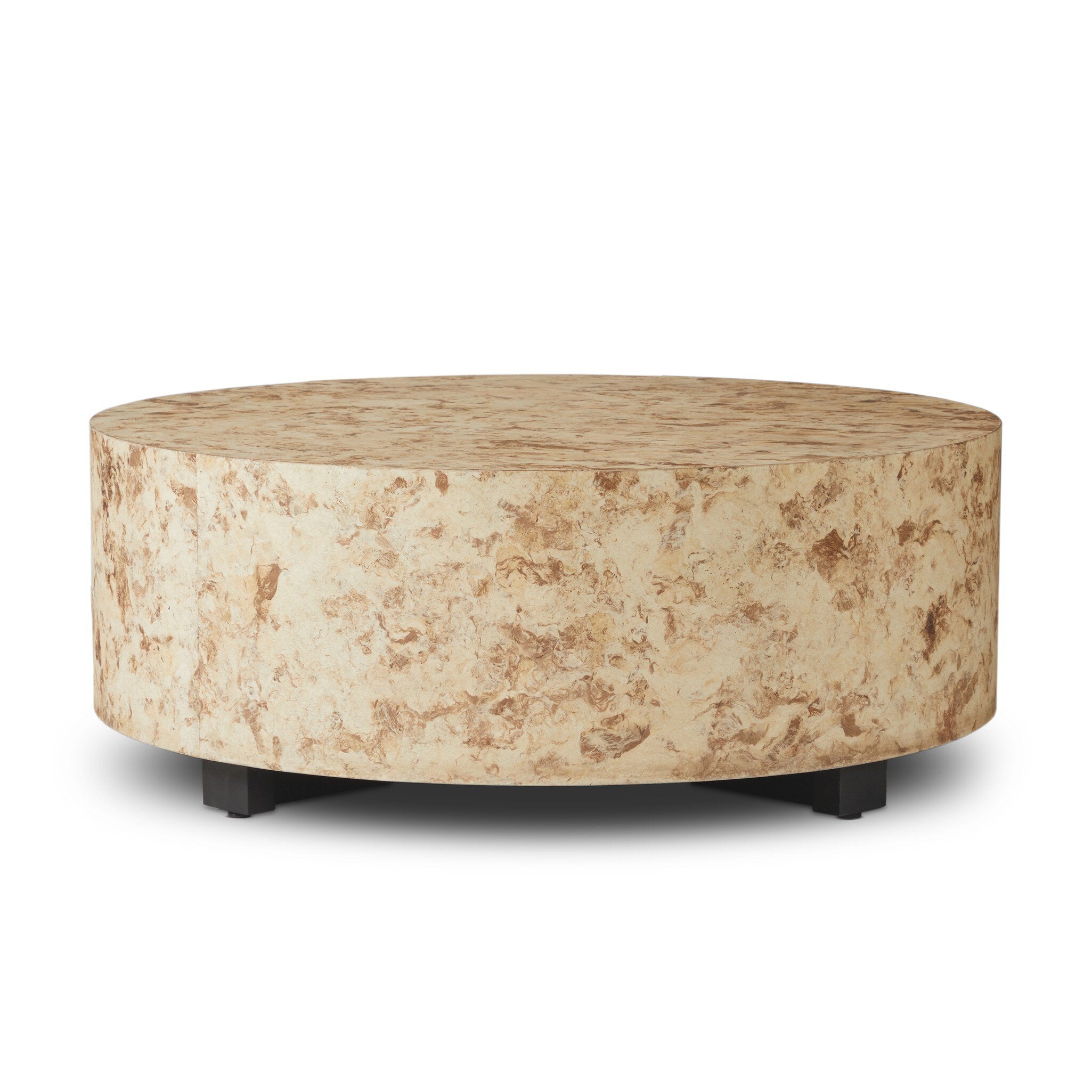 Four Hands Hudson Round Coffee Table — Bark Paper-Black Pine