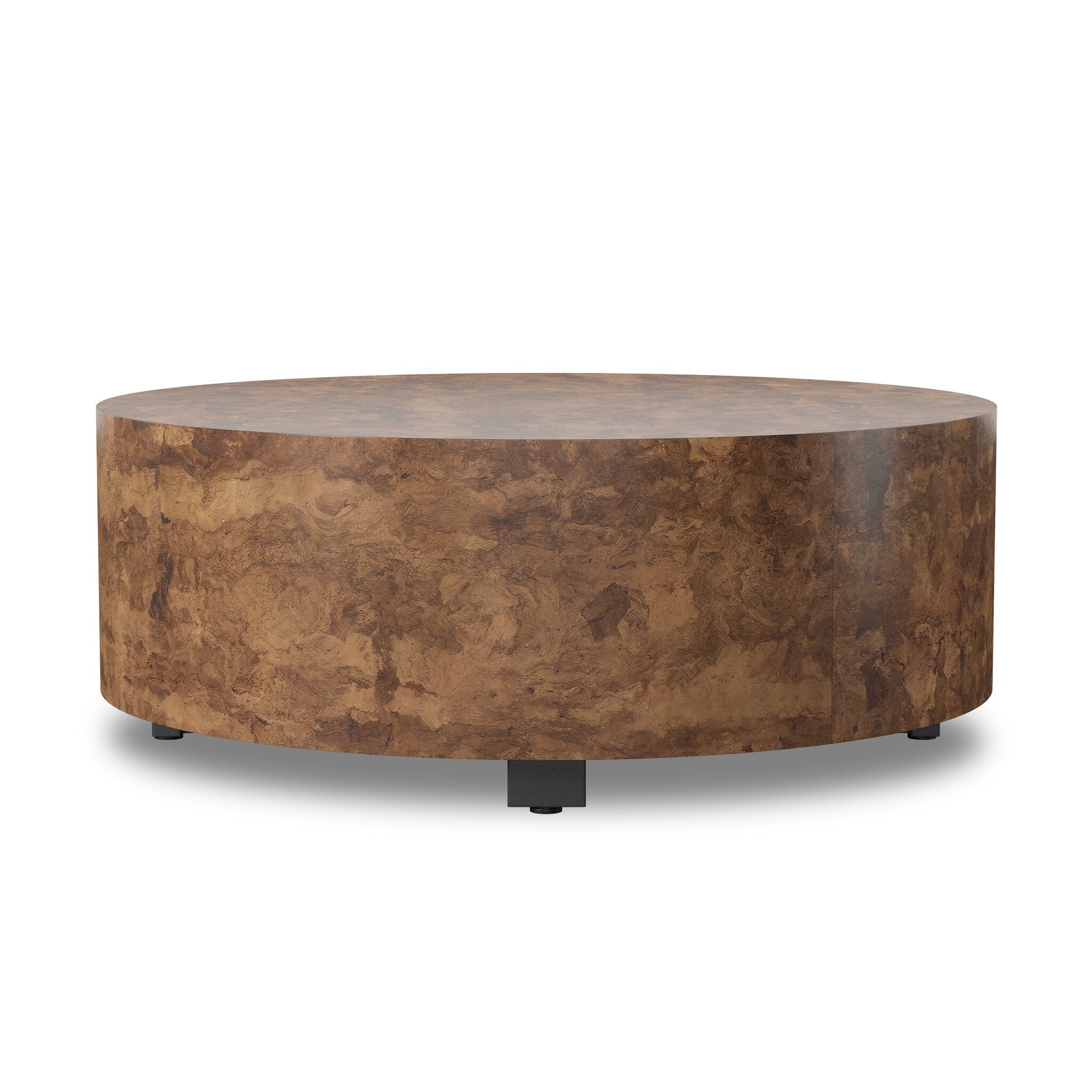 Four Hands Hudson Round Coffee Table — Dark Bark Paper-Black Pine-Smoked Oak Veneer