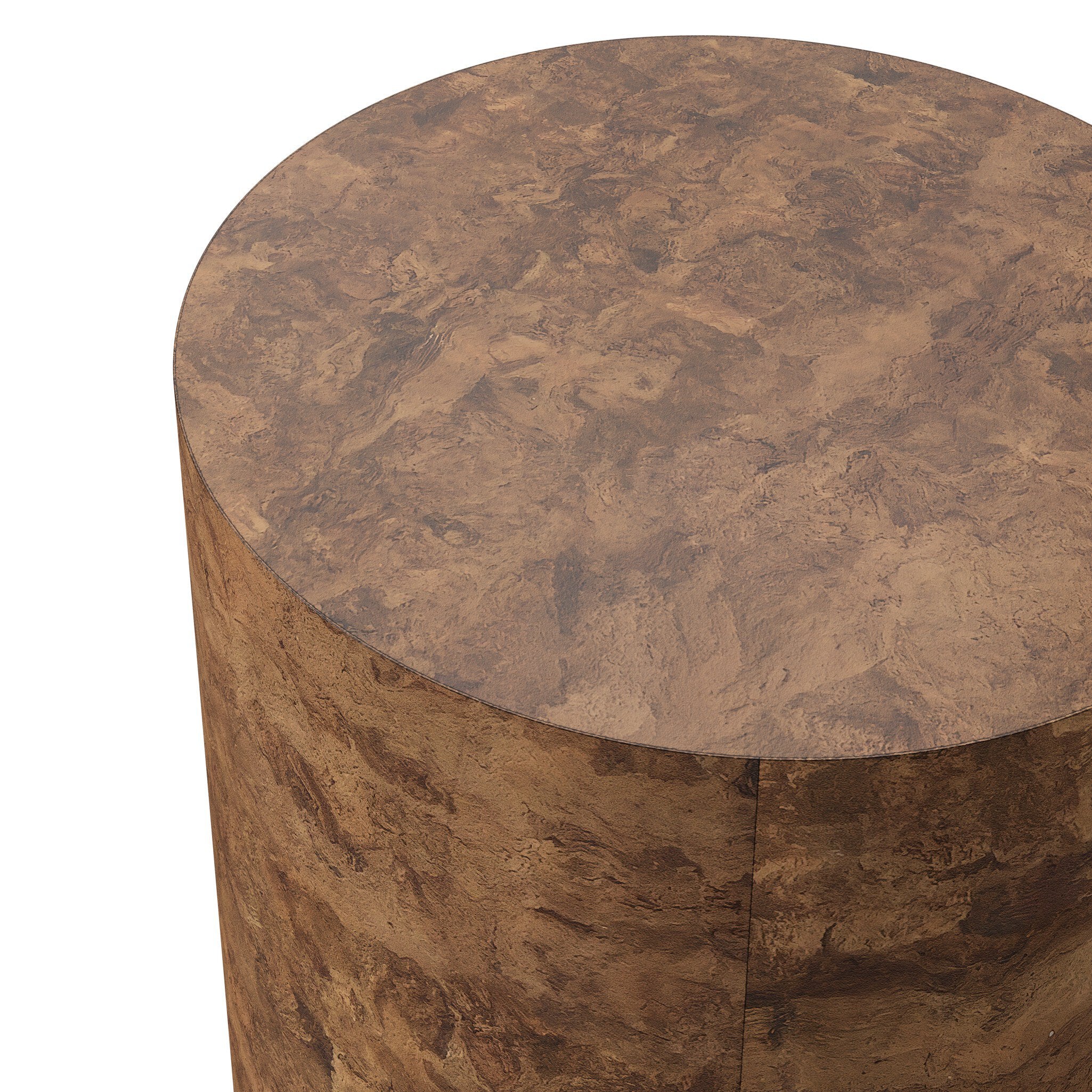 Four Hands Hudson Round End Table — Dark Bark Paper-Black Pine-Smoked Oak Veneer