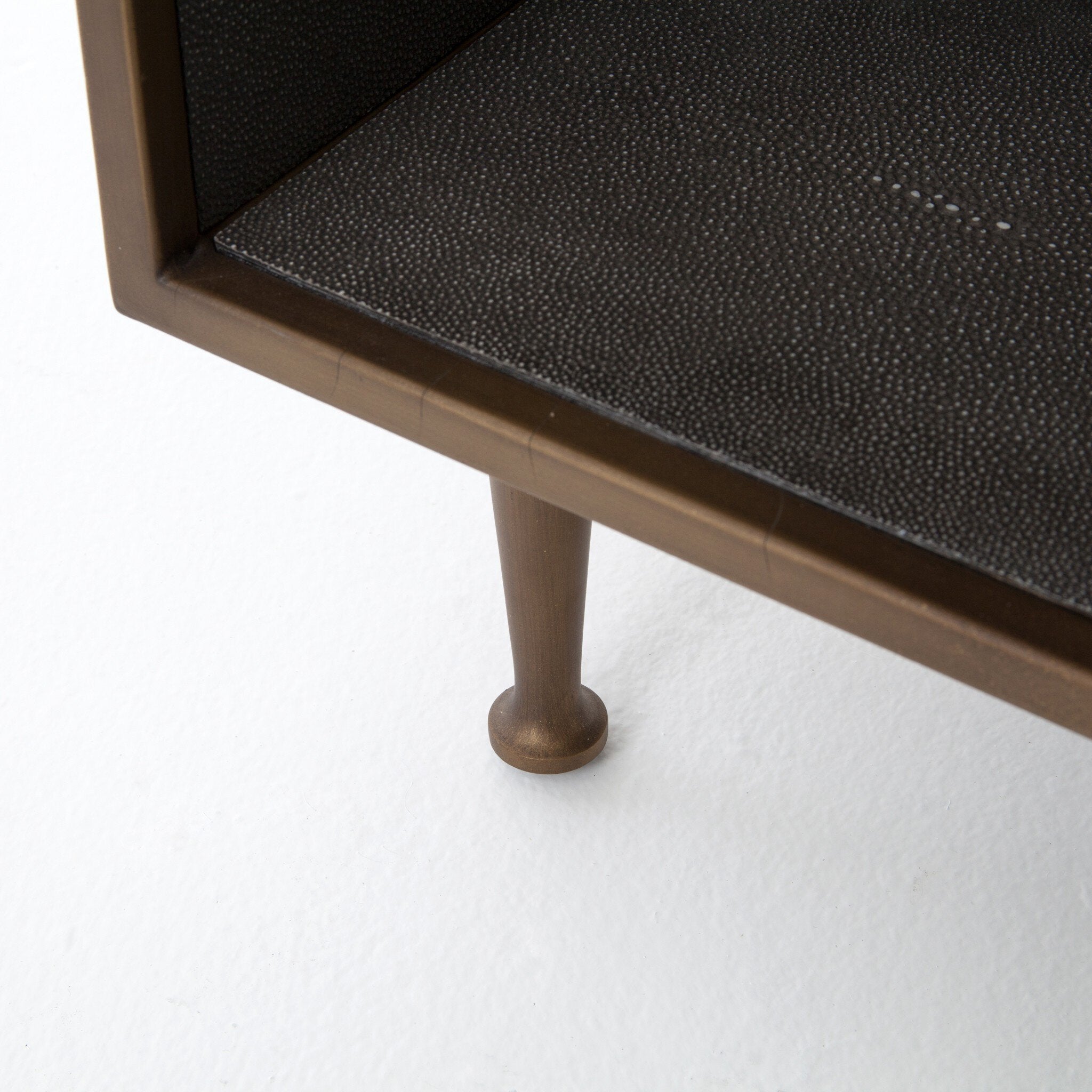 Four Hands Shagreen Bedside Table — Grey Shagreen-Antique Brass