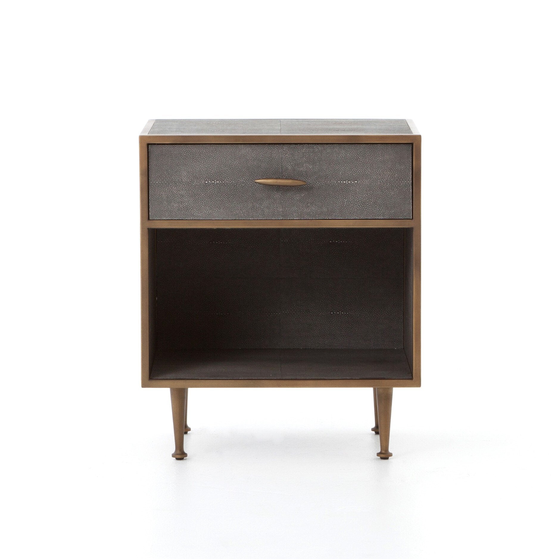 Four Hands Shagreen Bedside Table — Grey Shagreen-Antique Brass