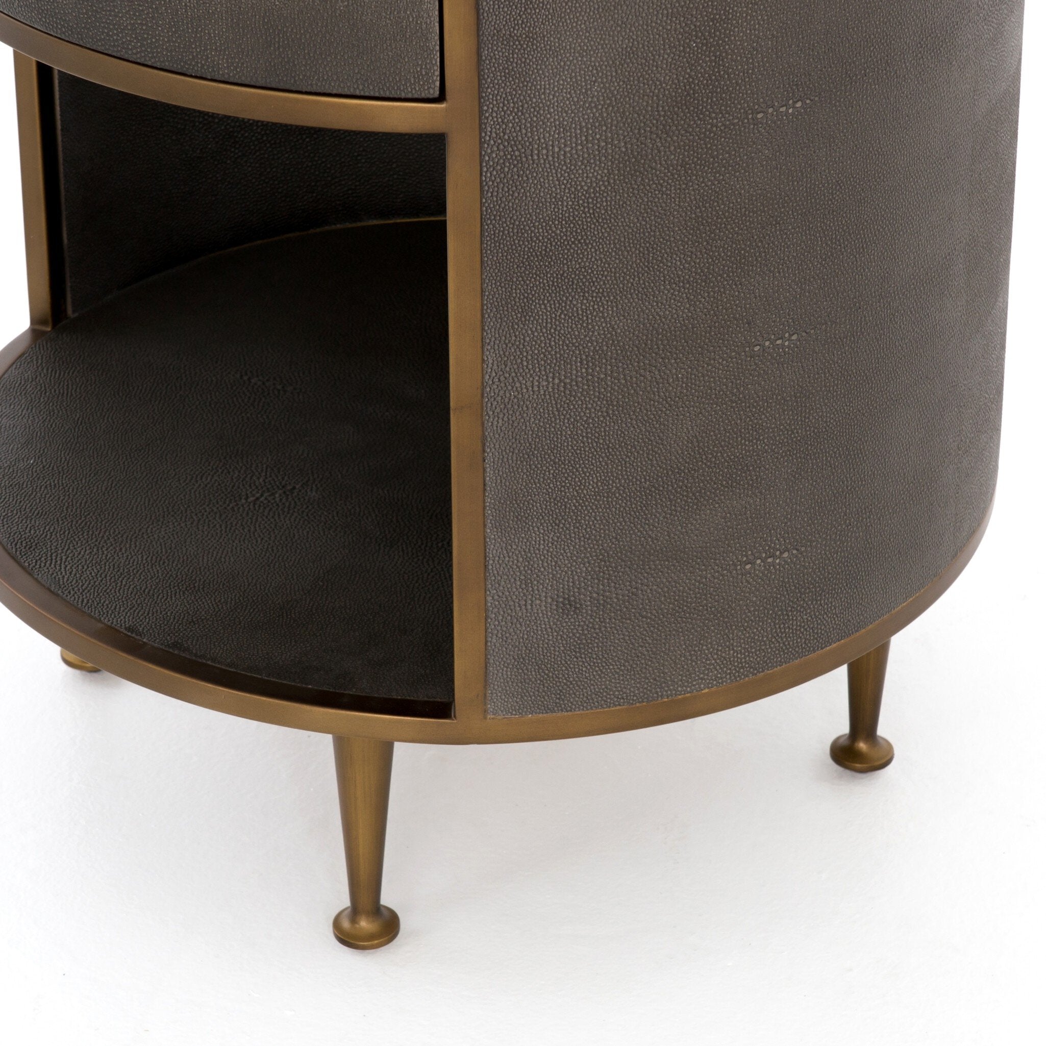 Four Hands Shagreen Round Nightstand — Grey Shagreen-Antique Brass