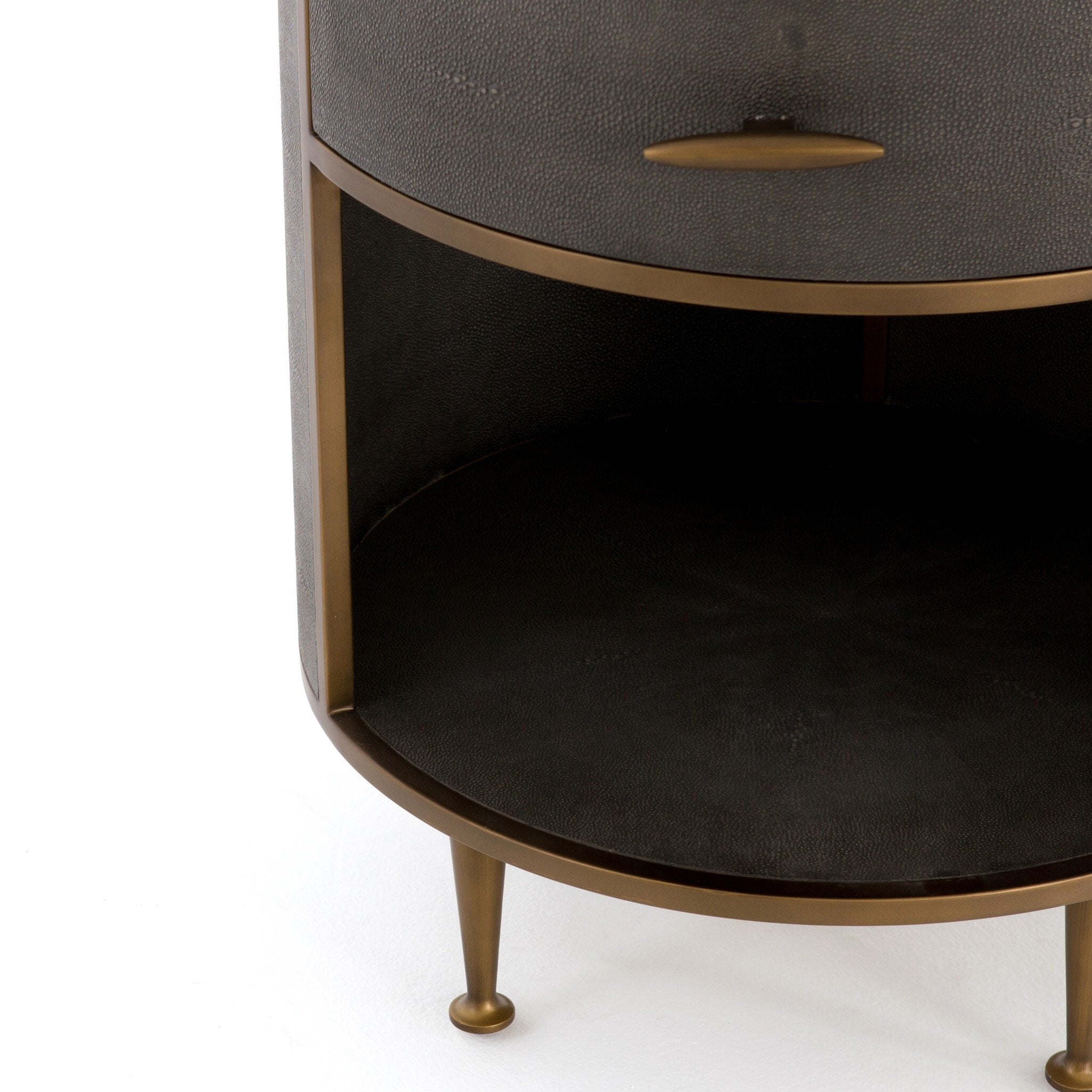 Four Hands Shagreen Round Nightstand — Grey Shagreen-Antique Brass