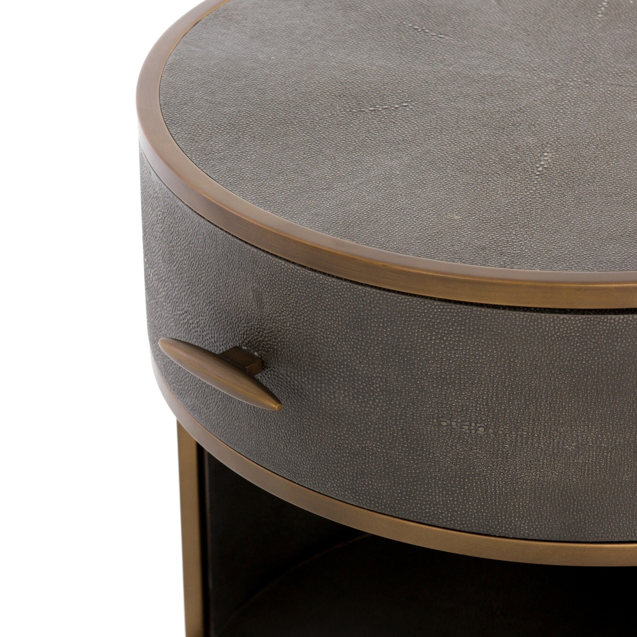 Four Hands Shagreen Round Nightstand — Grey Shagreen-Antique Brass