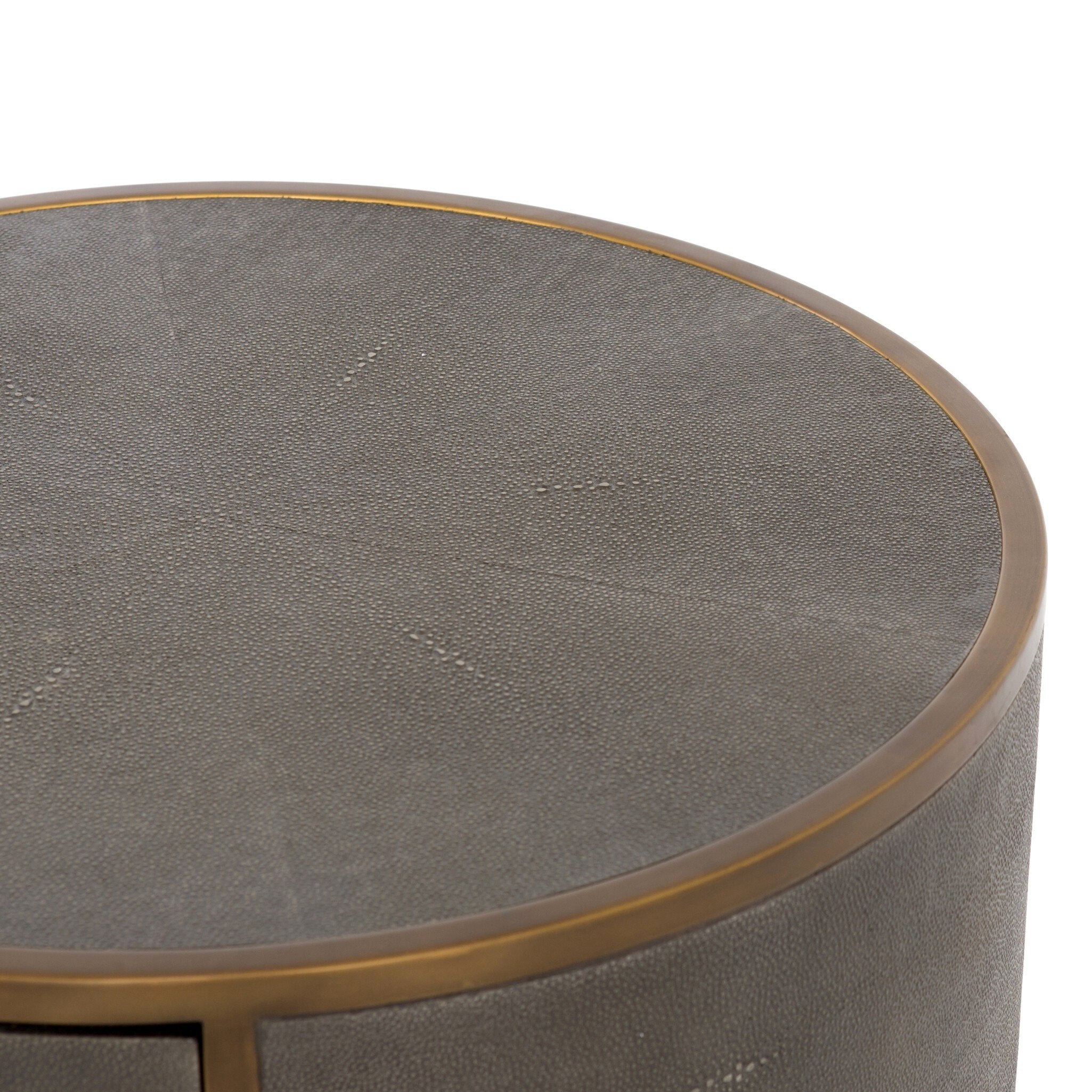 Four Hands Shagreen Round Nightstand — Grey Shagreen-Antique Brass