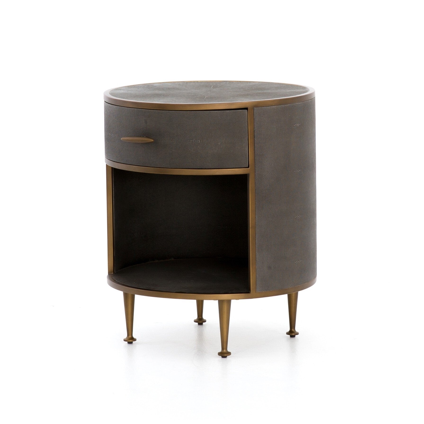 Four Hands Shagreen Round Nightstand — Grey Shagreen-Antique Brass
