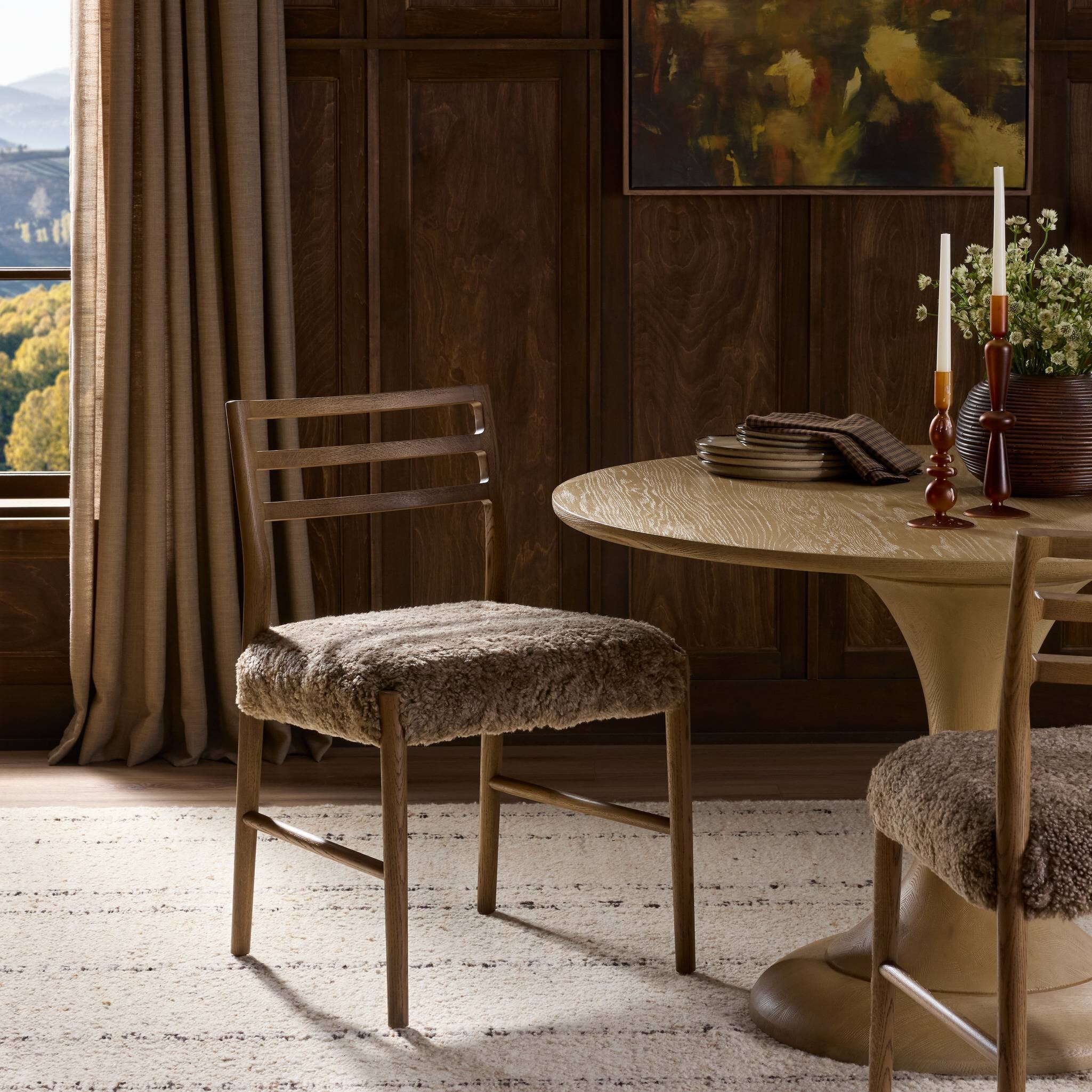 Four Hands Glenmore Dining Chair — Taupe Shearling-Smoked Oak
