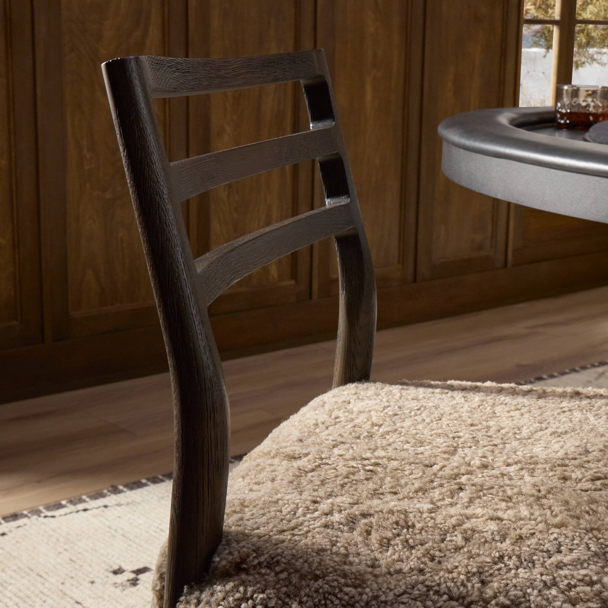 Four Hands Glenmore Dining Chair — Taupe Shearling-Light Carbon