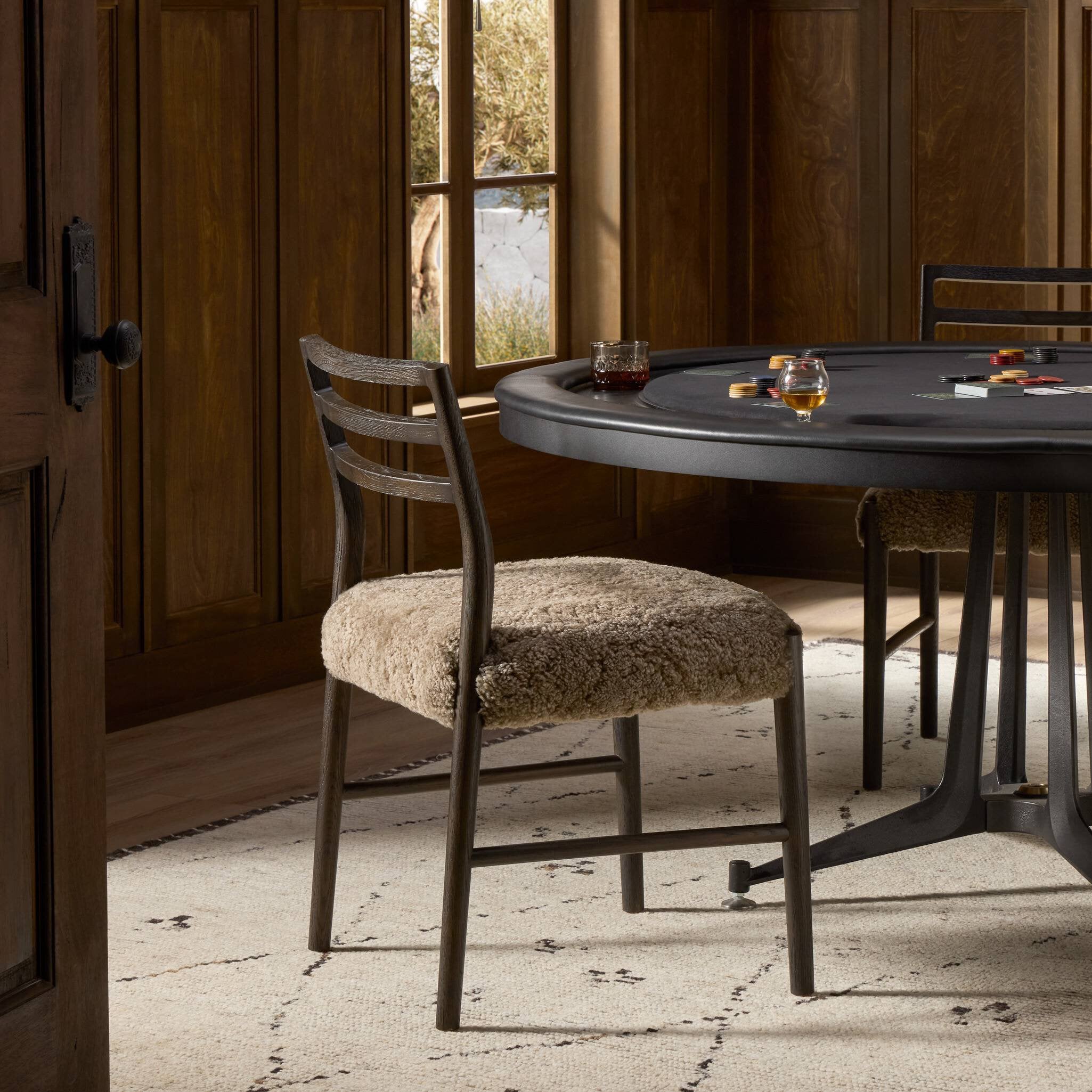 Four Hands Glenmore Dining Chair — Taupe Shearling-Light Carbon