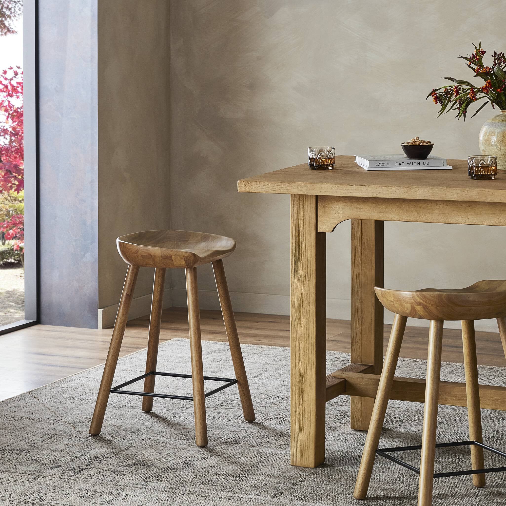 Four Hands Barrett Bar + Counter Stool — Natural Matte-Matte Black Iron-Counter