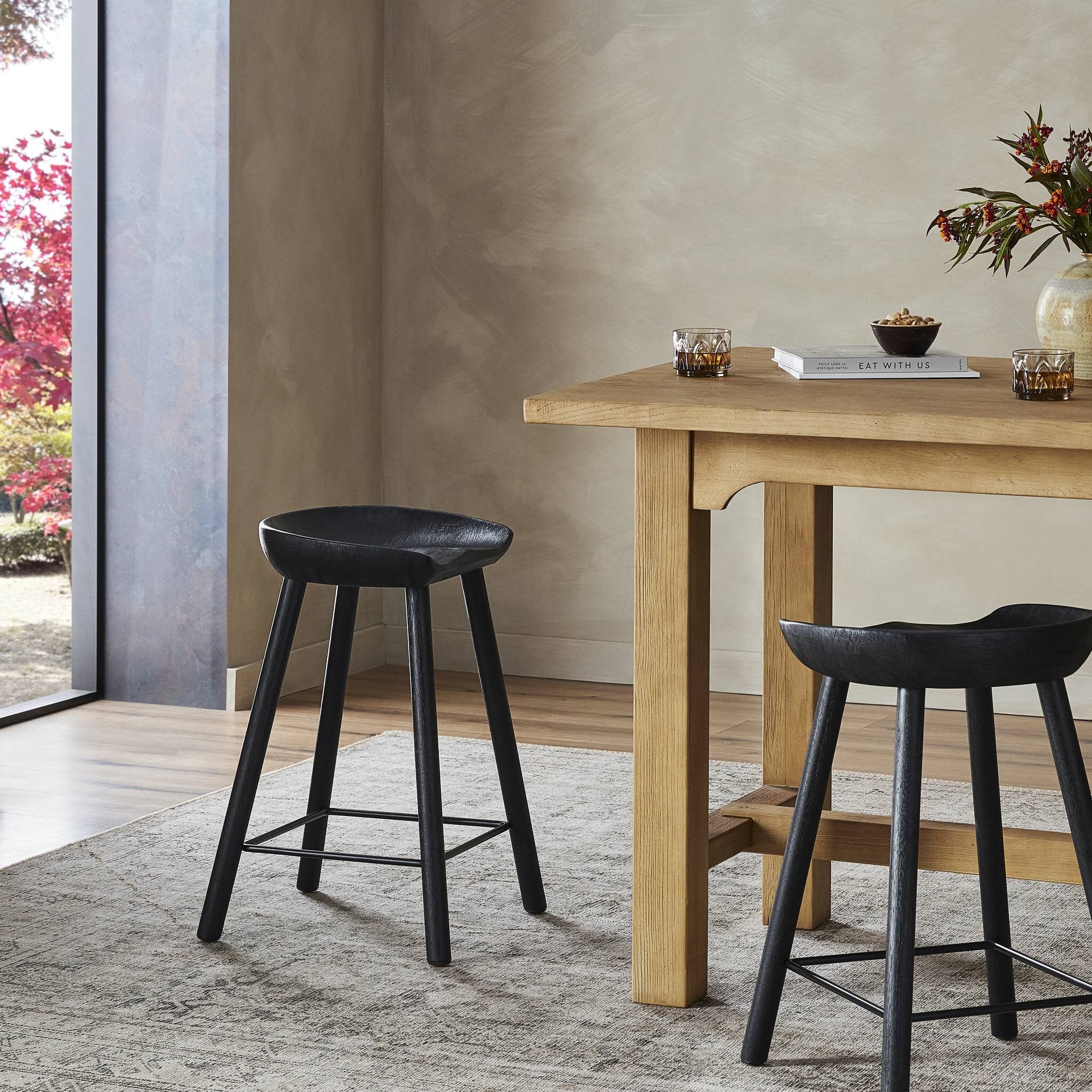 Four Hands Barrett Bar + Counter Stool — Matte Black Parawood-Matte Black Iron-Counter