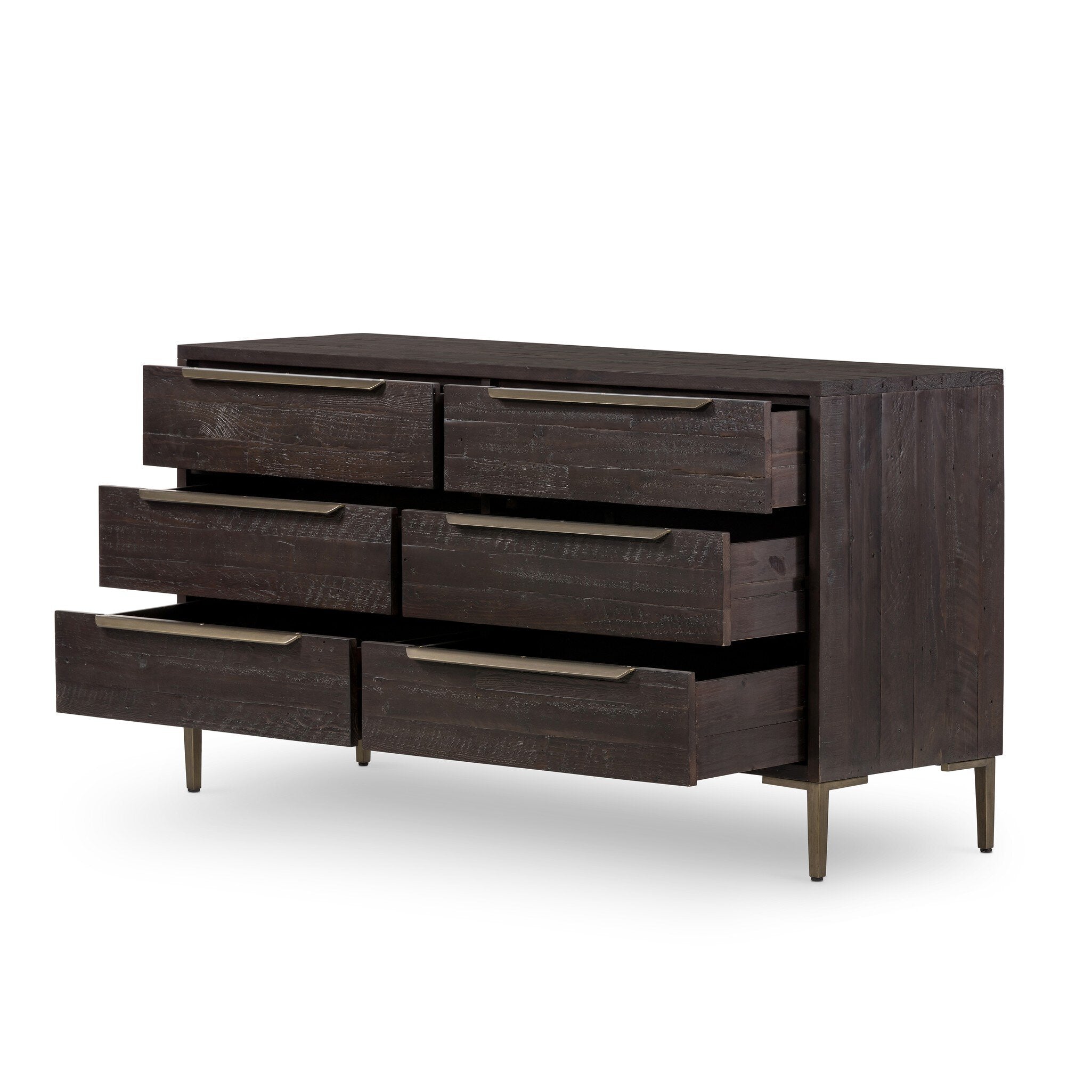 Four Hands Wyeth 6 Drawer Dresser — Dark Carbon-Antique Brass