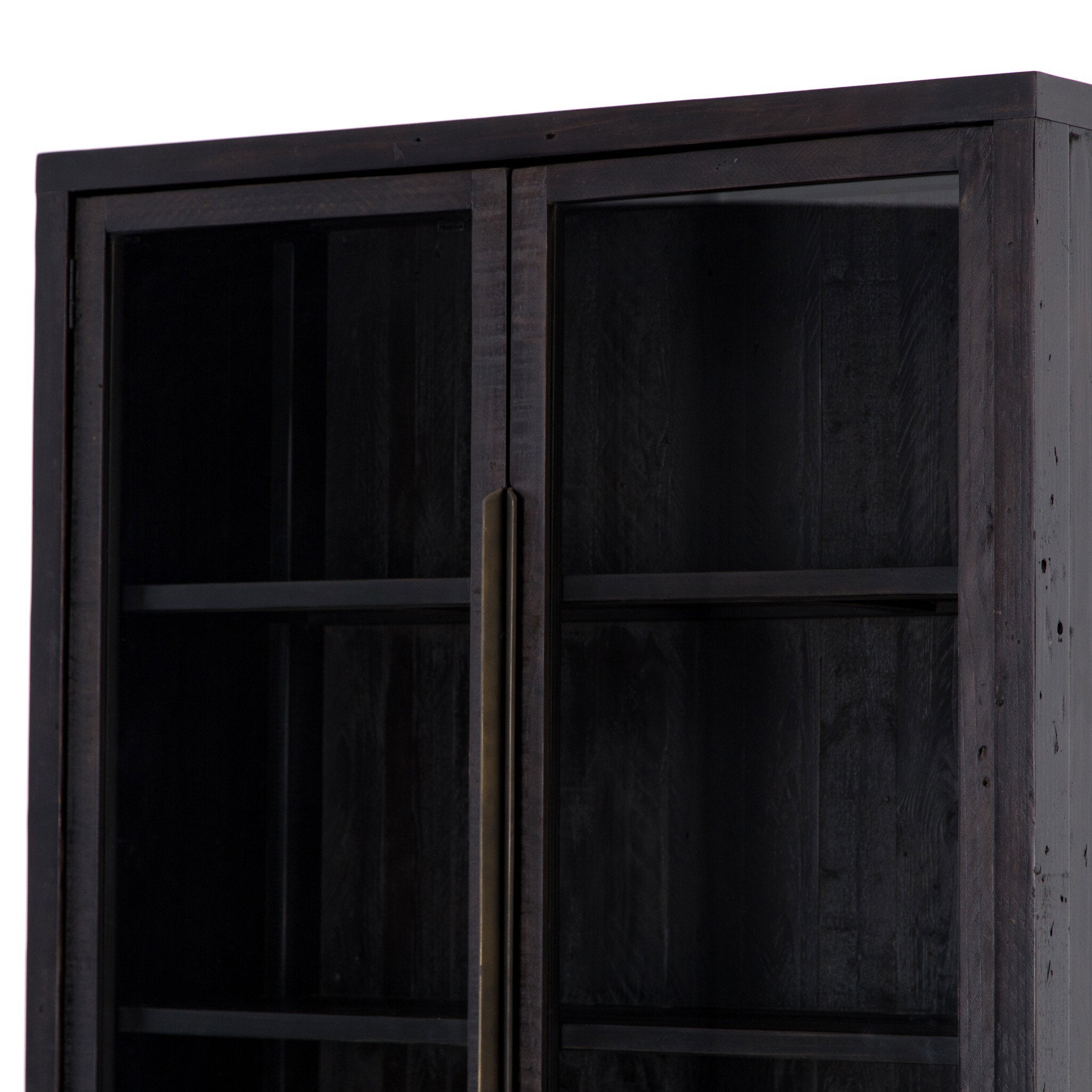 Four Hands Wyeth Cabinet — Dark Carbon-Antique Brass-Tempered Glass