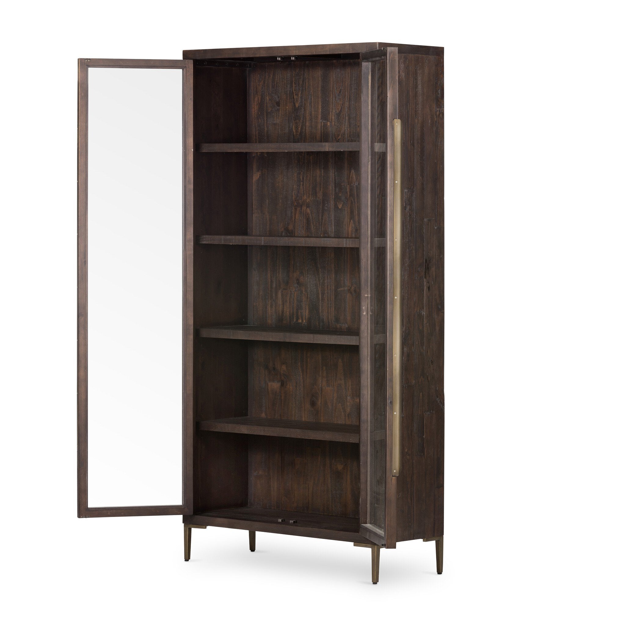Four Hands Wyeth Cabinet — Dark Carbon-Antique Brass-Tempered Glass