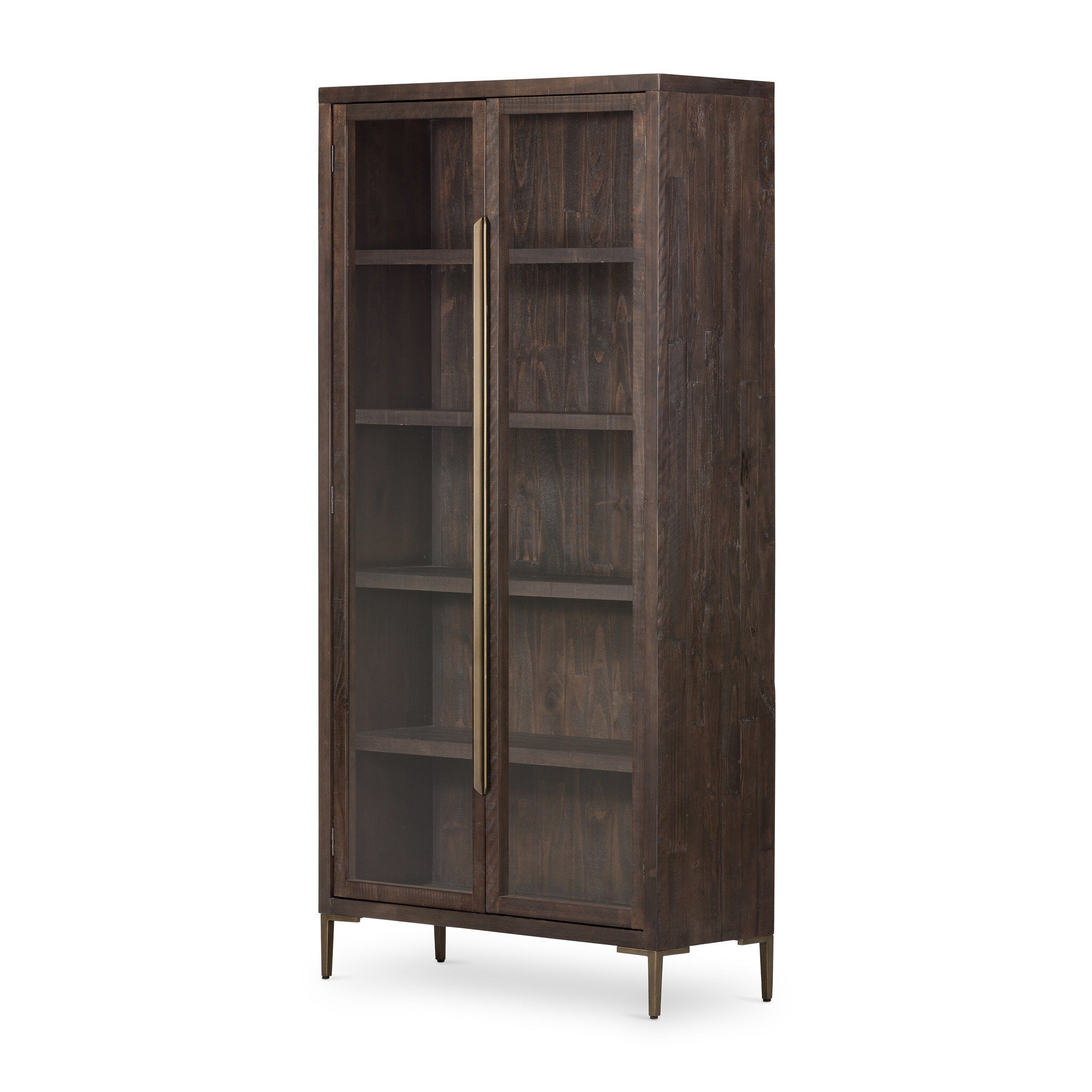 Four Hands Wyeth Cabinet — Dark Carbon-Antique Brass-Tempered Glass
