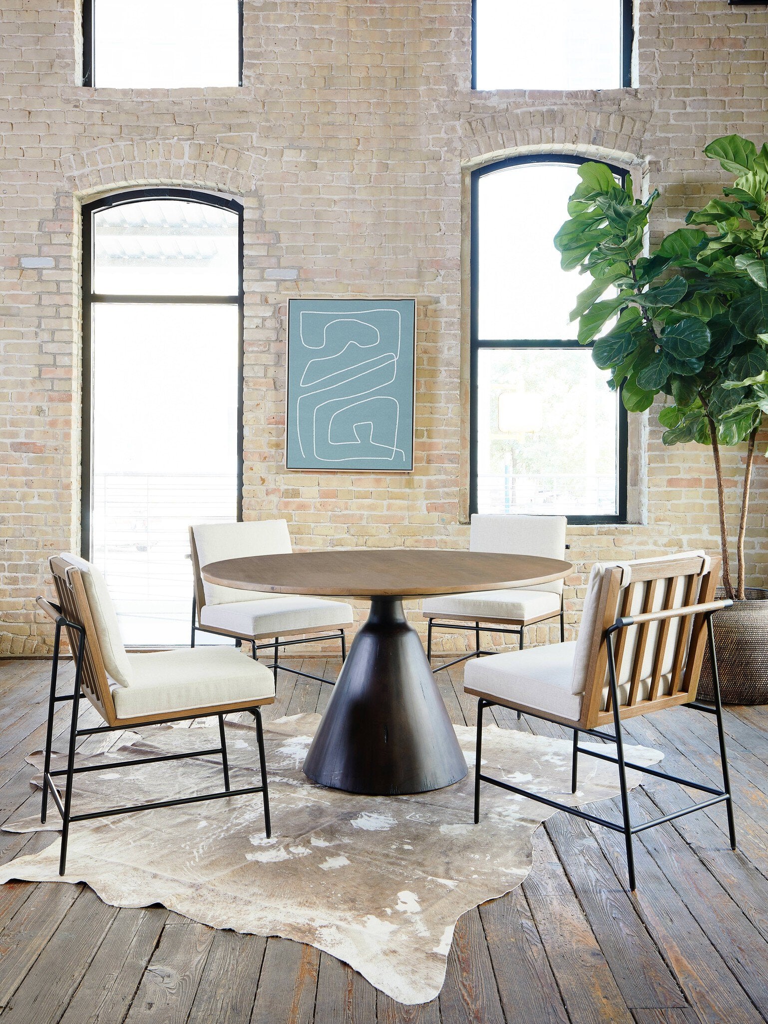 Four Hands Crete Dining Chair — Savile Flax-Midnight Iron-Amber Oak