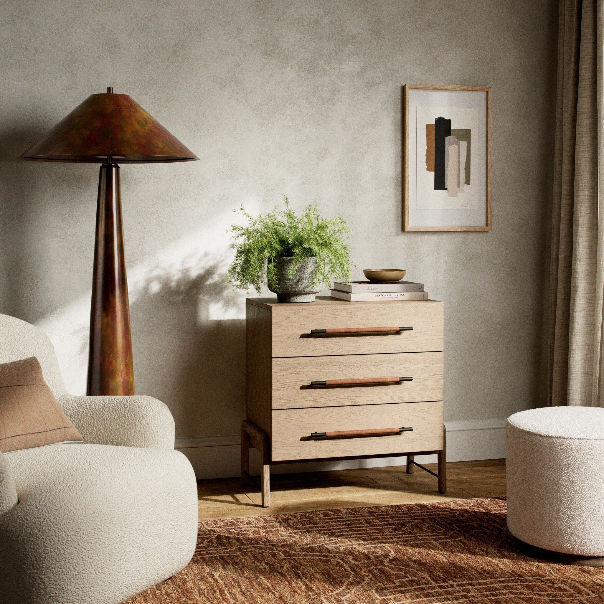 Four Hands Rosedale 3 Drawer Dresser — Yucca Oak Veneer-Chaps Sand-Gunmetal