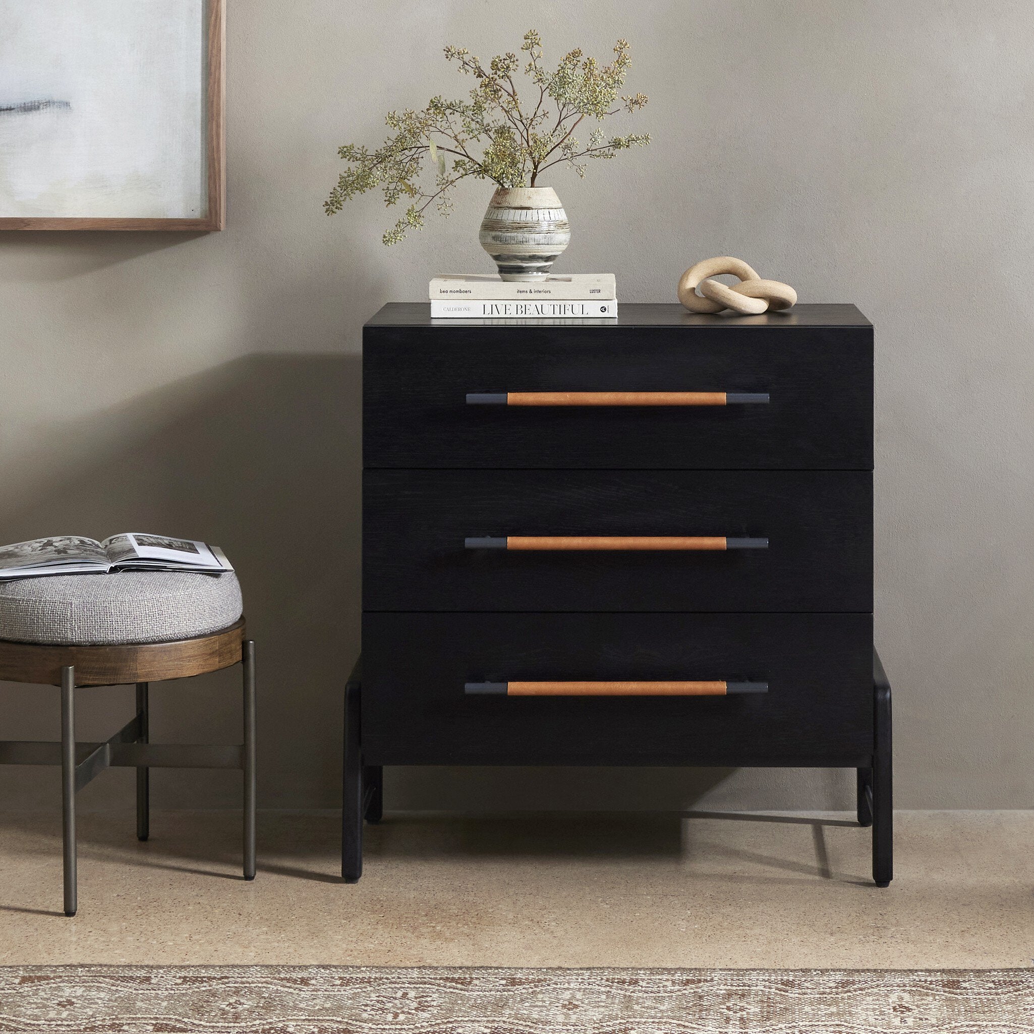 Four Hands Rosedale 3 Drawer Dresser — Ebony Oak-Chaps Sand-Gunmetal