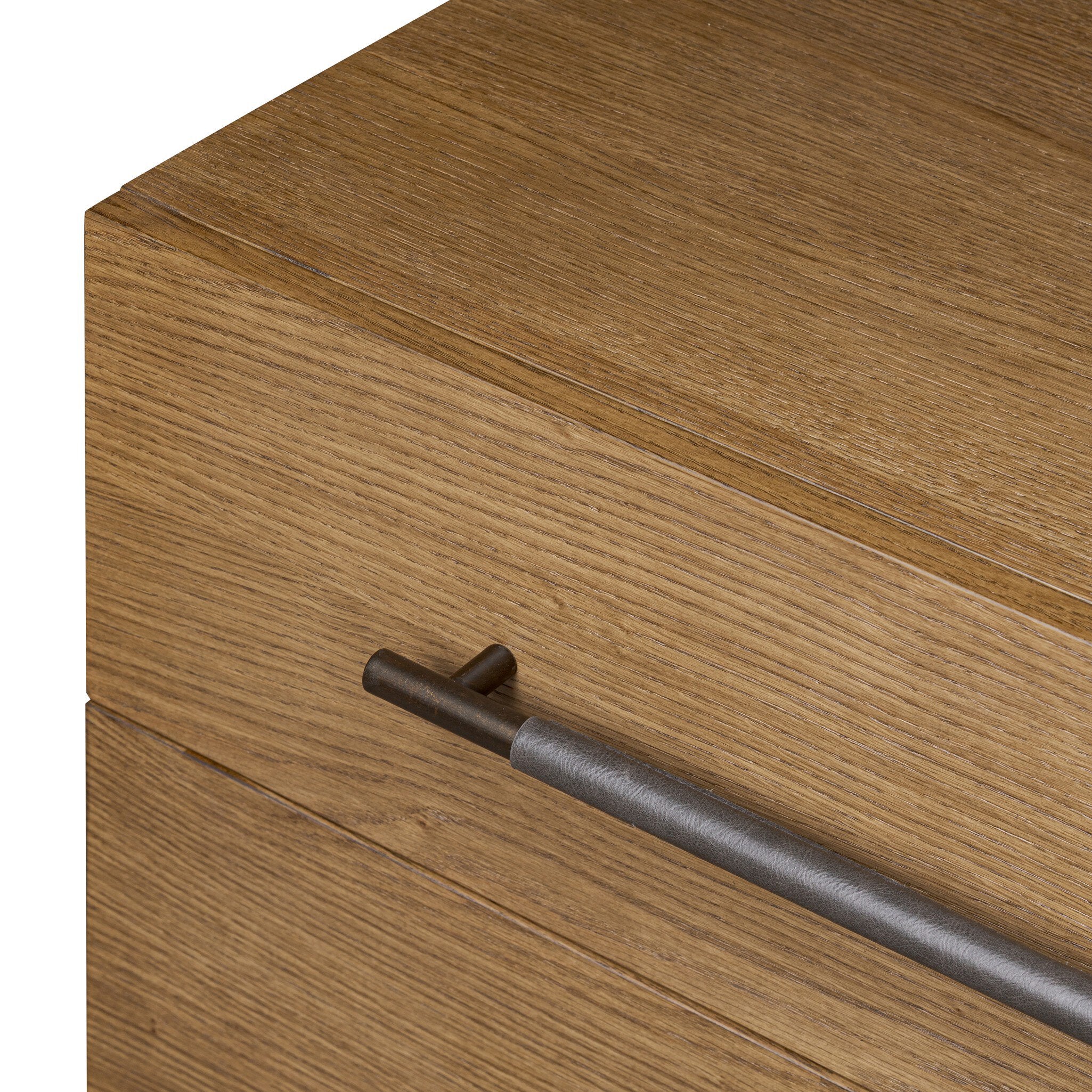 Four Hands Rosedale 3 Drawer Dresser — Amber Oak-Chaps Ebony-Burnished Bronze