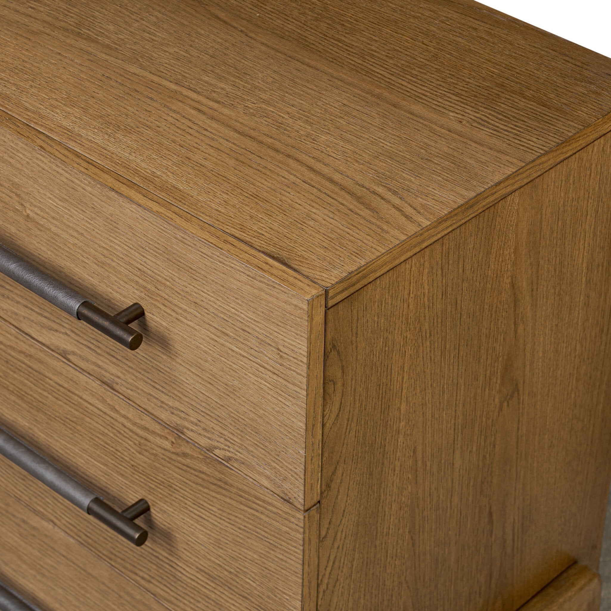 Four Hands Rosedale 3 Drawer Dresser — Amber Oak-Chaps Ebony-Burnished Bronze