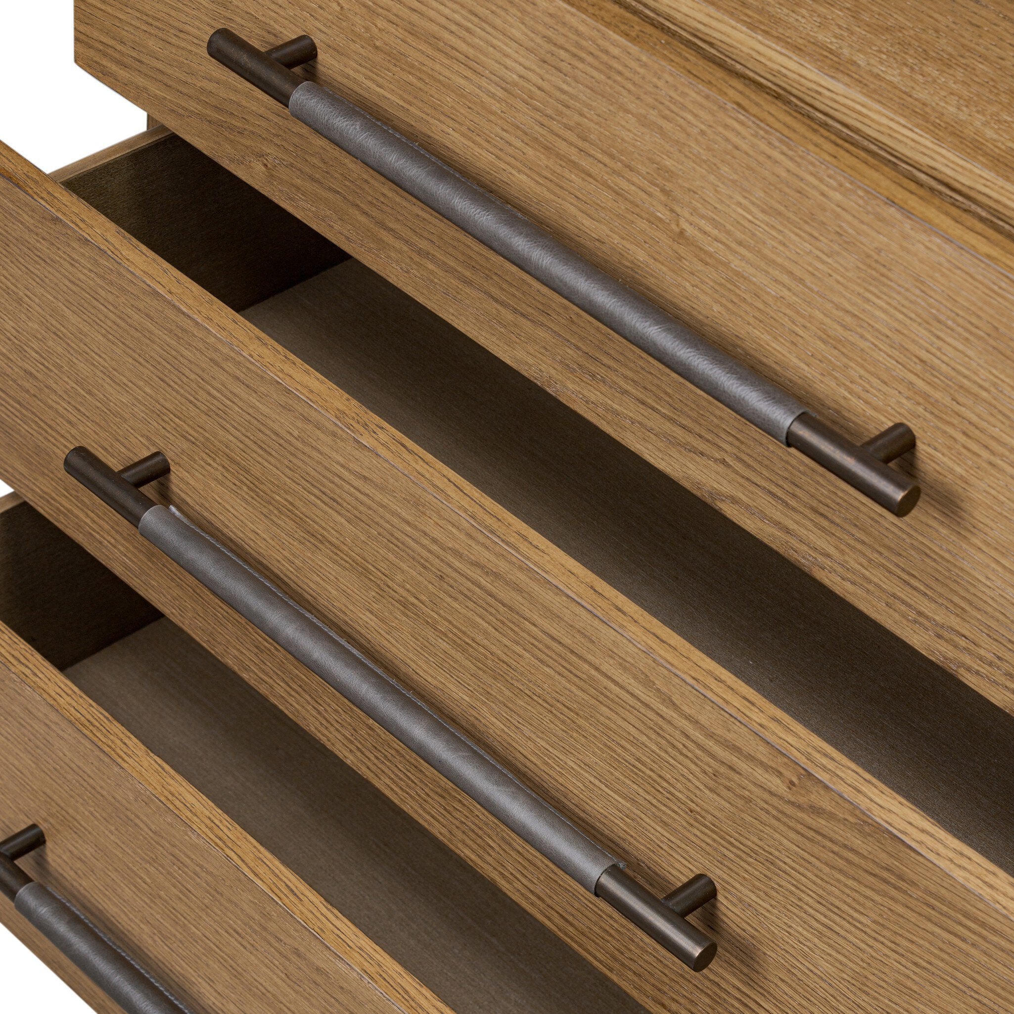 Four Hands Rosedale 3 Drawer Dresser — Amber Oak-Chaps Ebony-Burnished Bronze