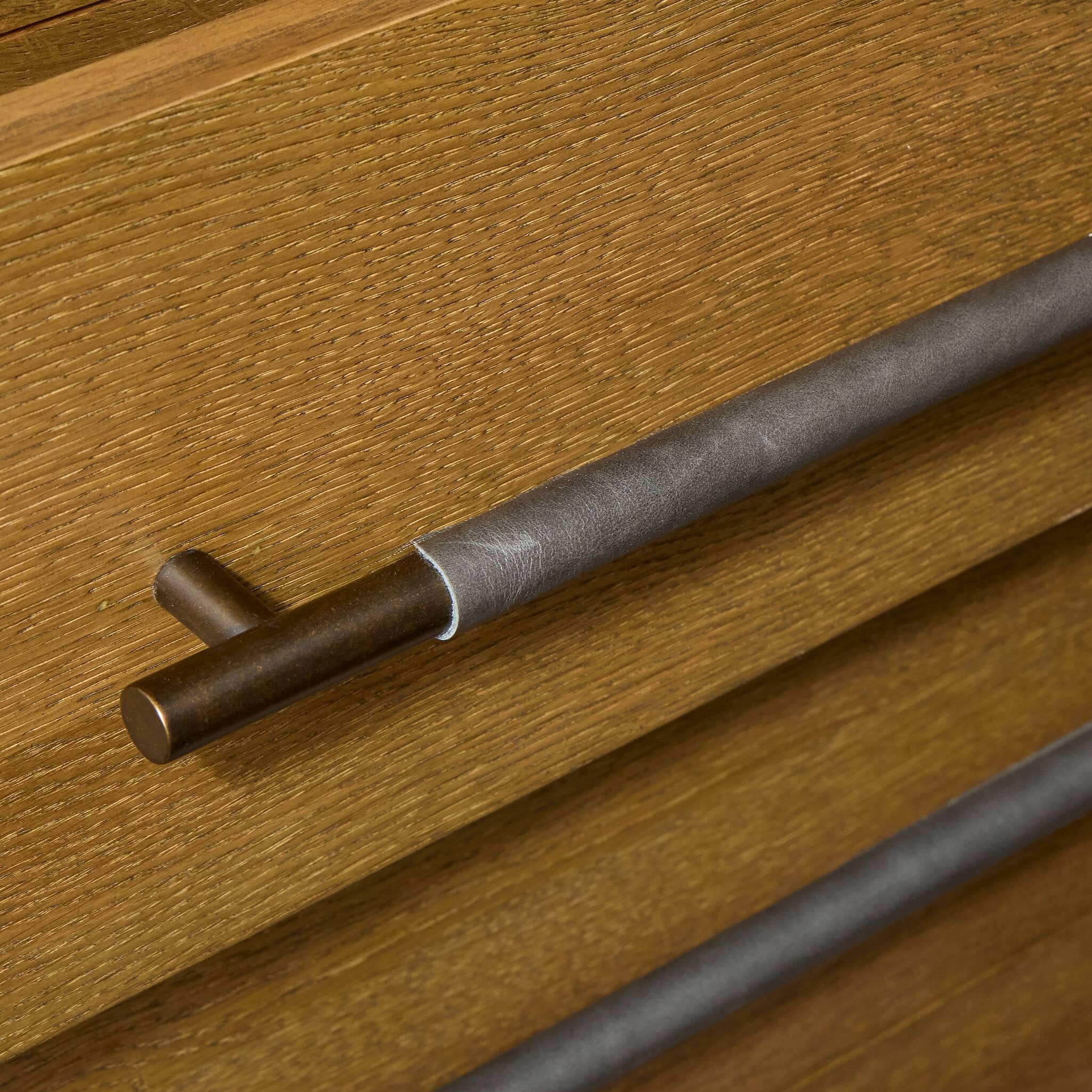 Four Hands Rosedale 3 Drawer Dresser — Amber Oak-Chaps Ebony-Burnished Bronze