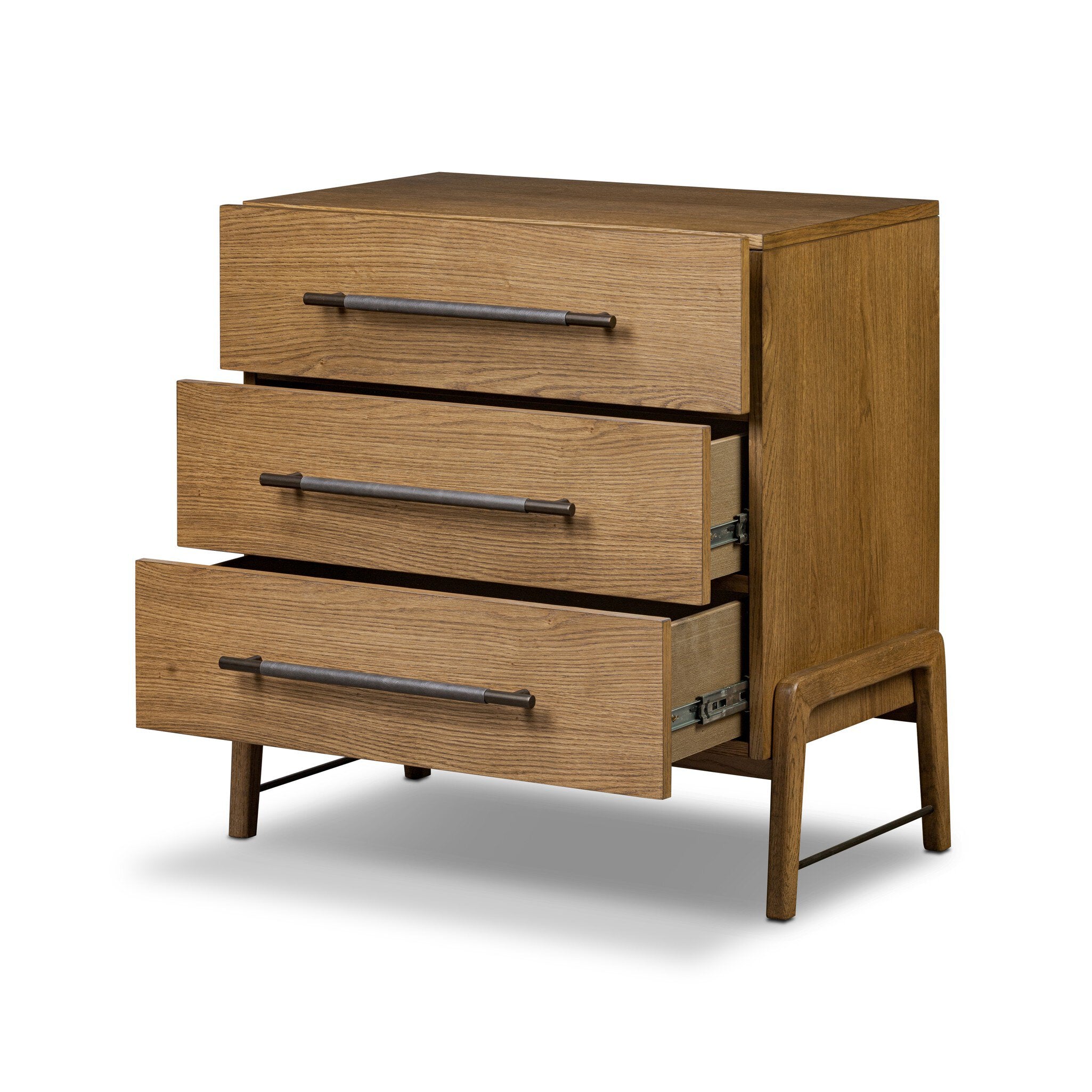 Four Hands Rosedale 3 Drawer Dresser — Amber Oak-Chaps Ebony-Burnished Bronze
