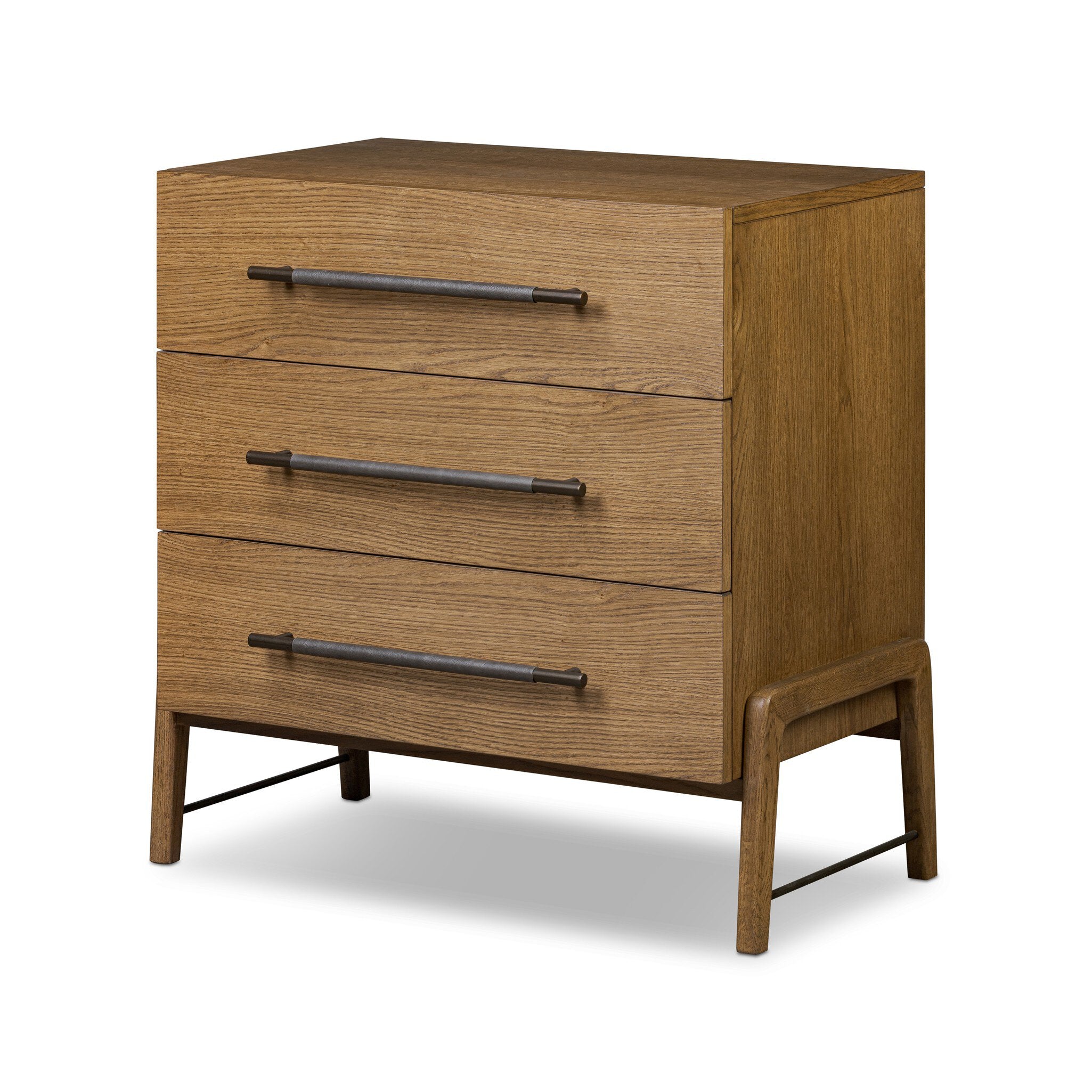 Four Hands Rosedale 3 Drawer Dresser — Amber Oak-Chaps Ebony-Burnished Bronze