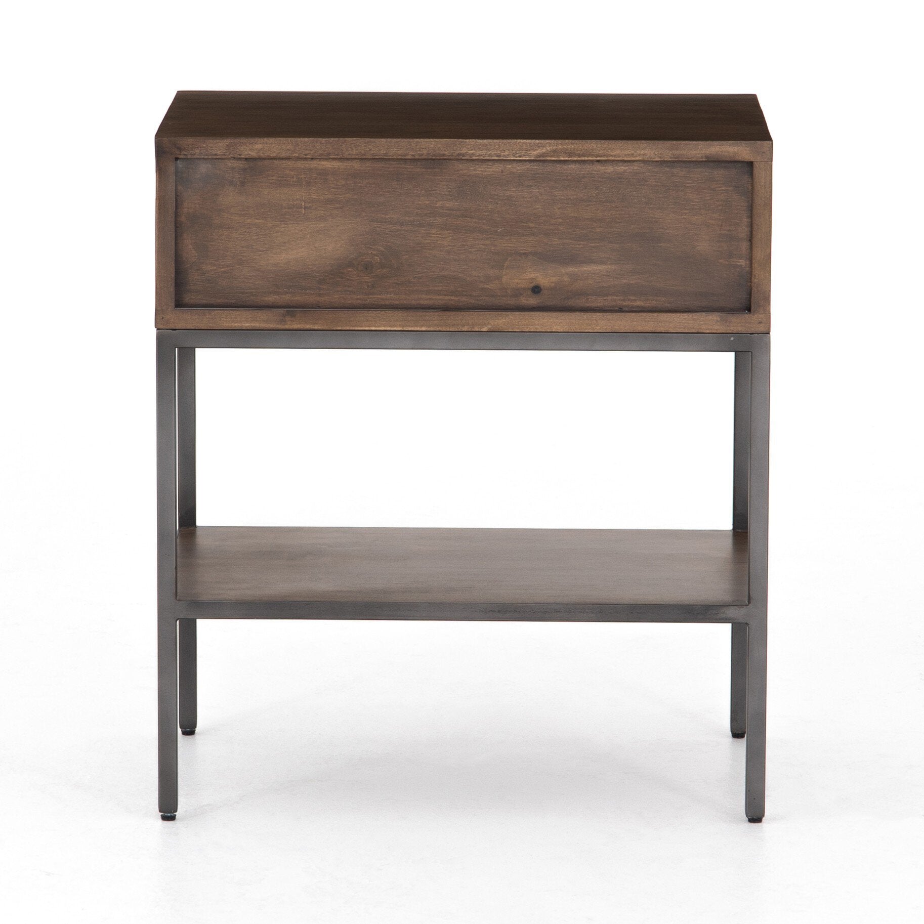 Four Hands Trey Nightstand — Auburn Poplar-Natural Iron-Black Leather