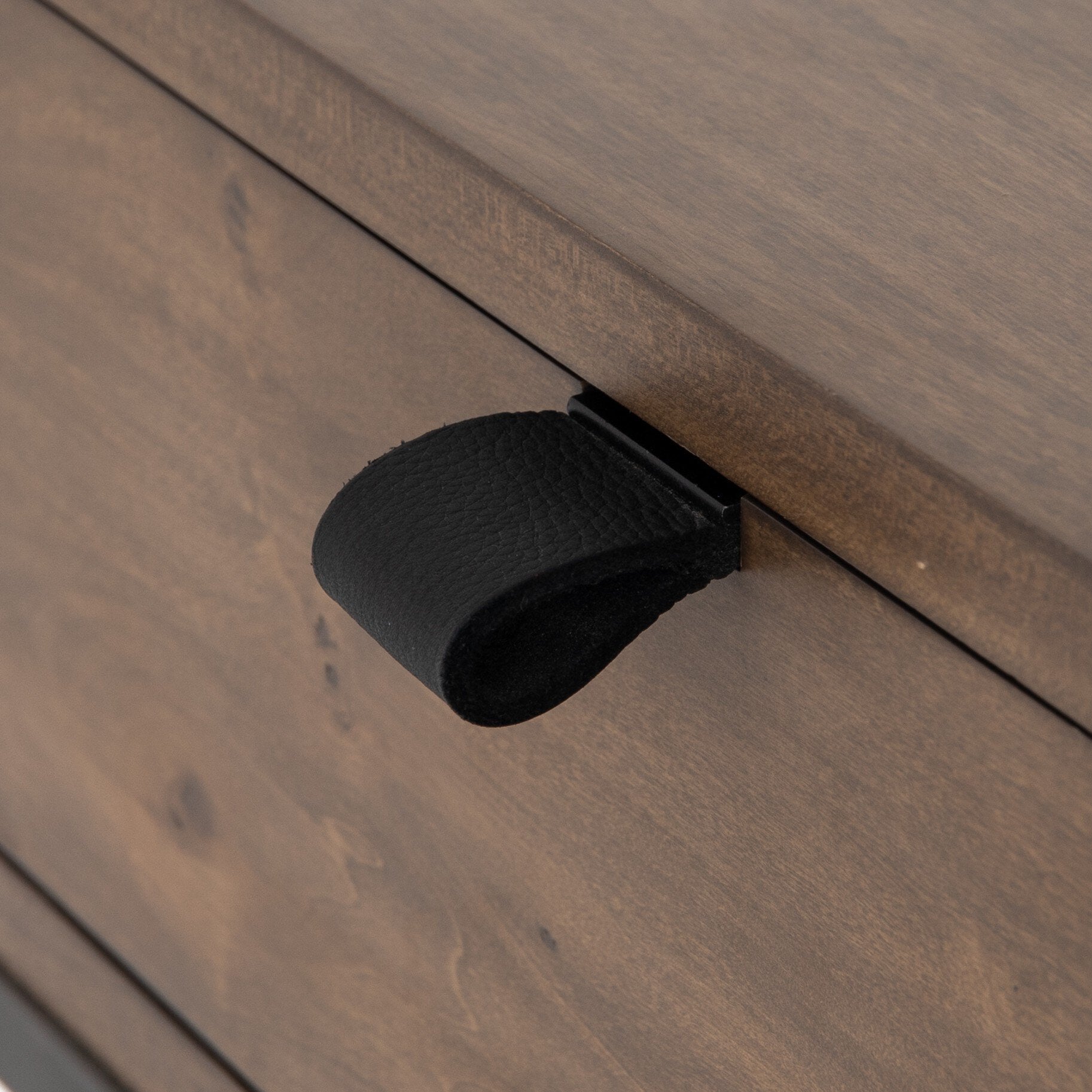 Four Hands Trey Nightstand — Auburn Poplar-Natural Iron-Black Leather