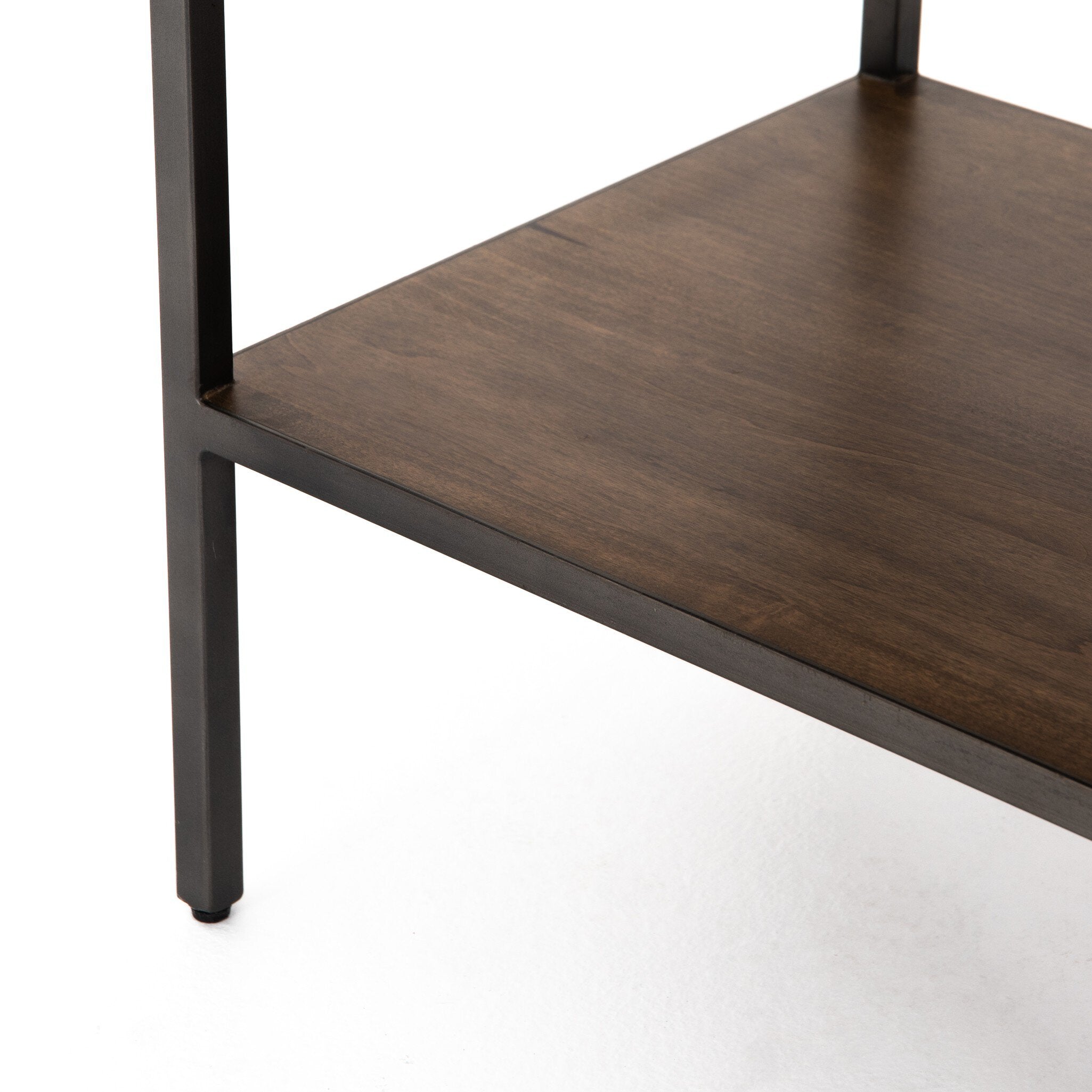 Four Hands Trey Nightstand — Auburn Poplar-Natural Iron-Black Leather
