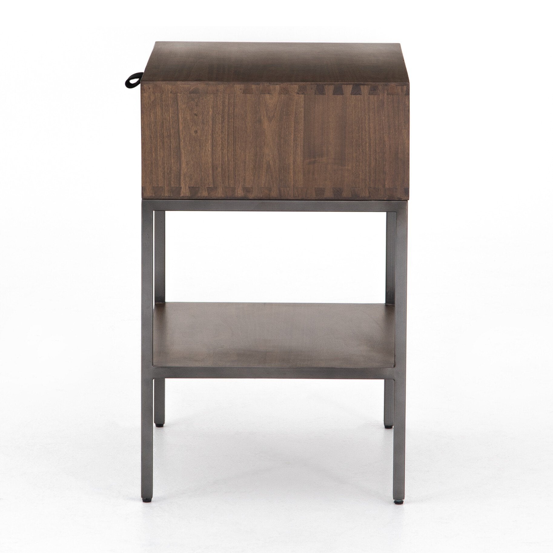 Four Hands Trey Nightstand — Auburn Poplar-Natural Iron-Black Leather
