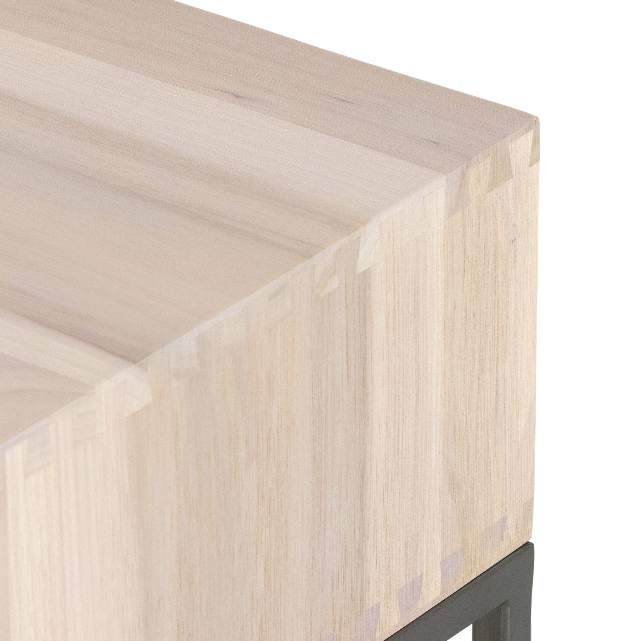 Four Hands Trey Nightstand — Dove Poplar-Natural Iron-Toffee Leather
