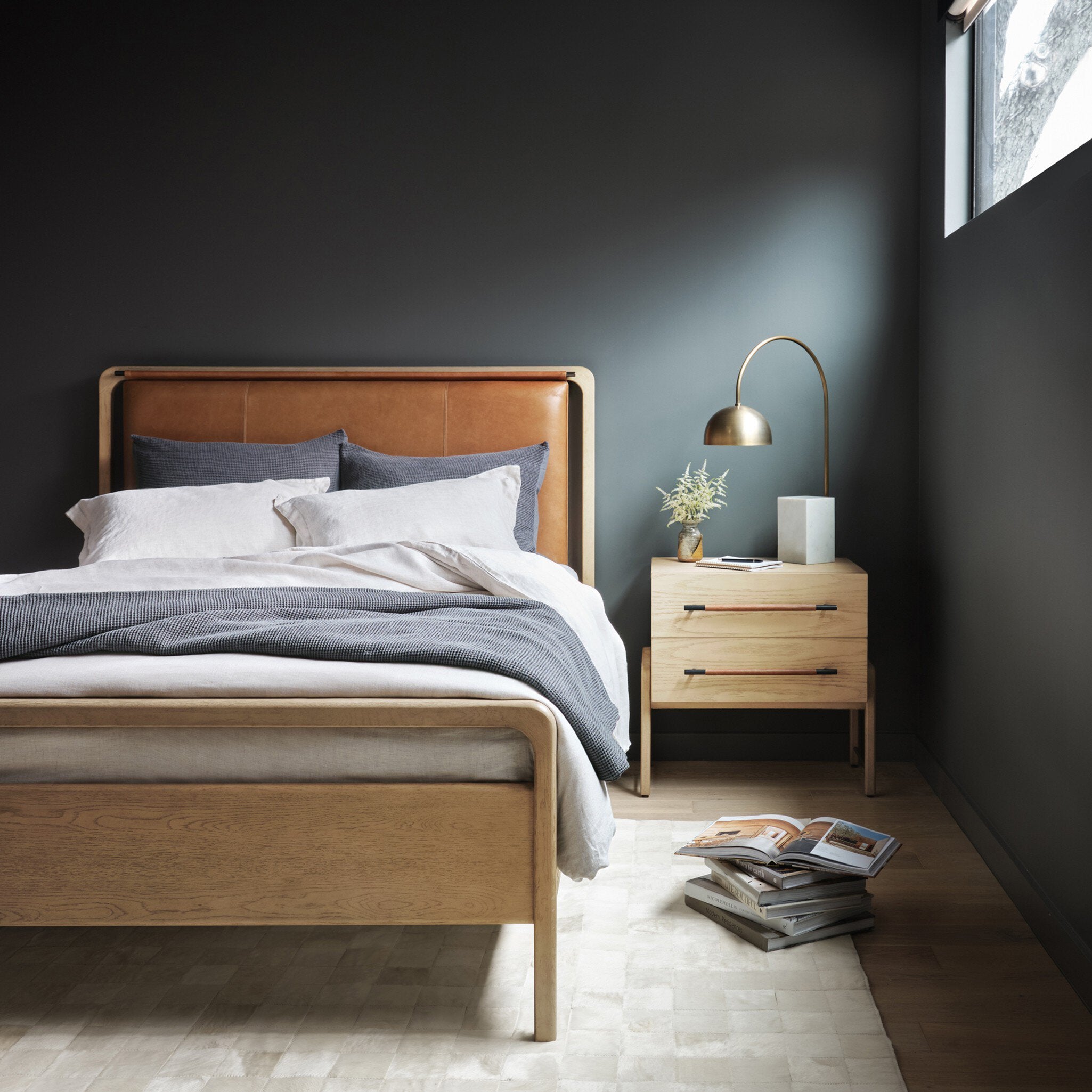 Four Hands Rosedale Bed — Yucca Oak Veneer-Chaps Sand-Yucca Oak-Queen