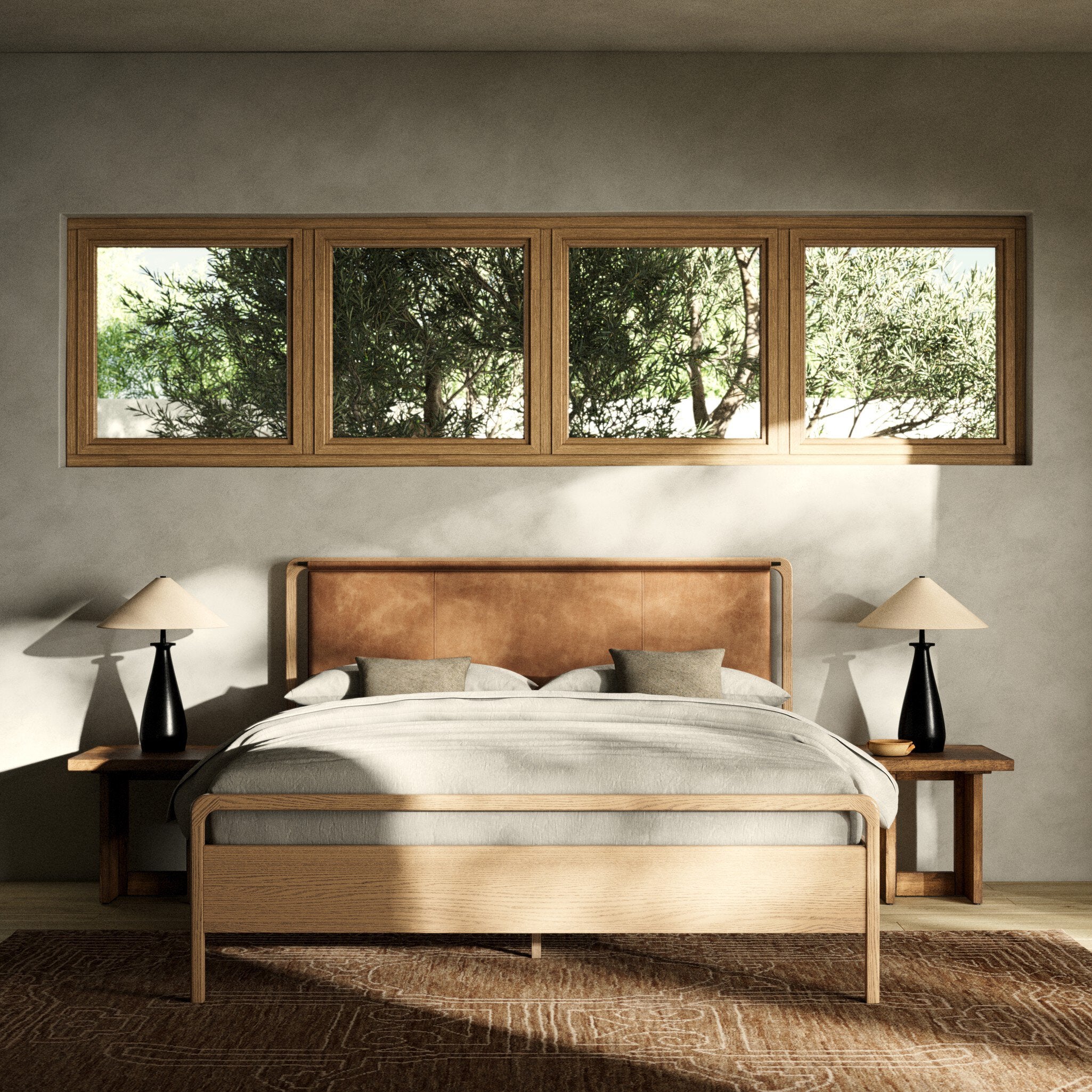 Four Hands Rosedale Bed — Yucca Oak Veneer-Chaps Sand-Yucca Oak-King